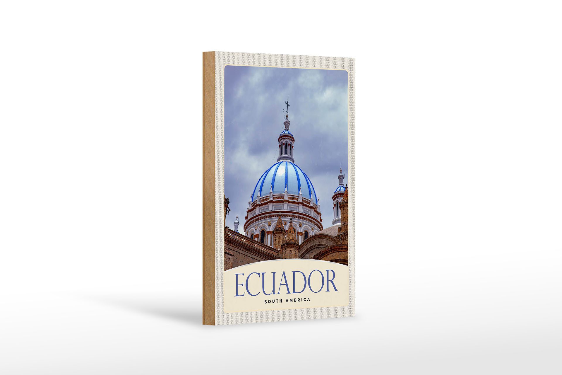 Holzbild Reise 12x18 cm Ecuador Süd Amerika Kirche Stadt