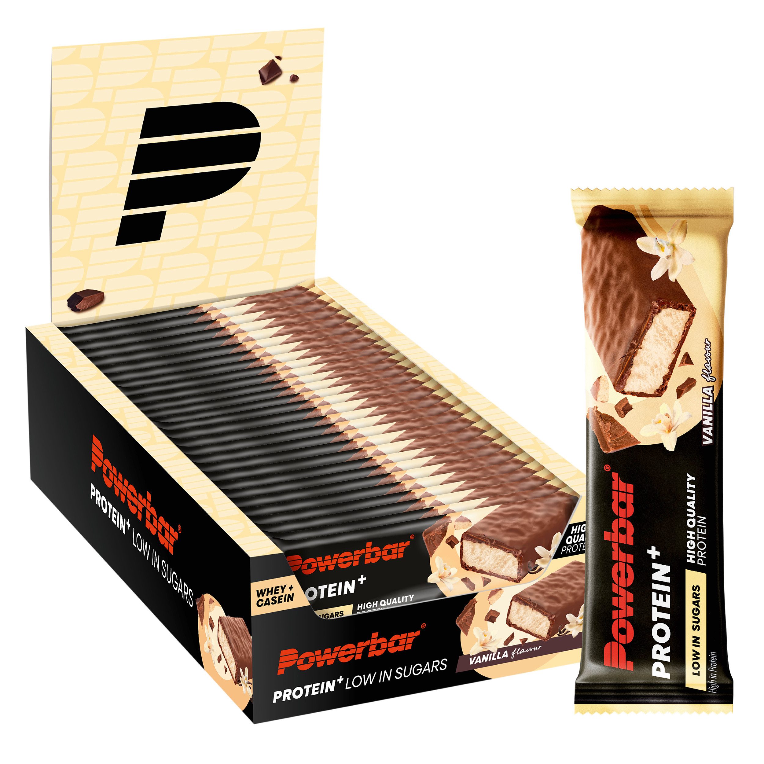 PowerBar Protein Plus Low Sugar Vanilla 30x35g Fitnessriegel mit Ballaststoffen Riegel, 30 er Display à 30 St., 1050 g, Hochwertiges Eiweiß, bis zu 11 Gramm