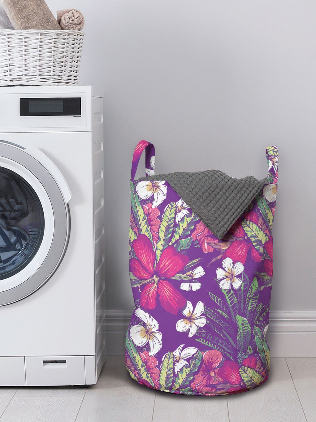 Kordelzugverschluss Wäschekorb Waschsalons, Blumen-Kunst für Griffen Blumen Hibiscus mit Wäschesäckchen Abakuhaus Weiße