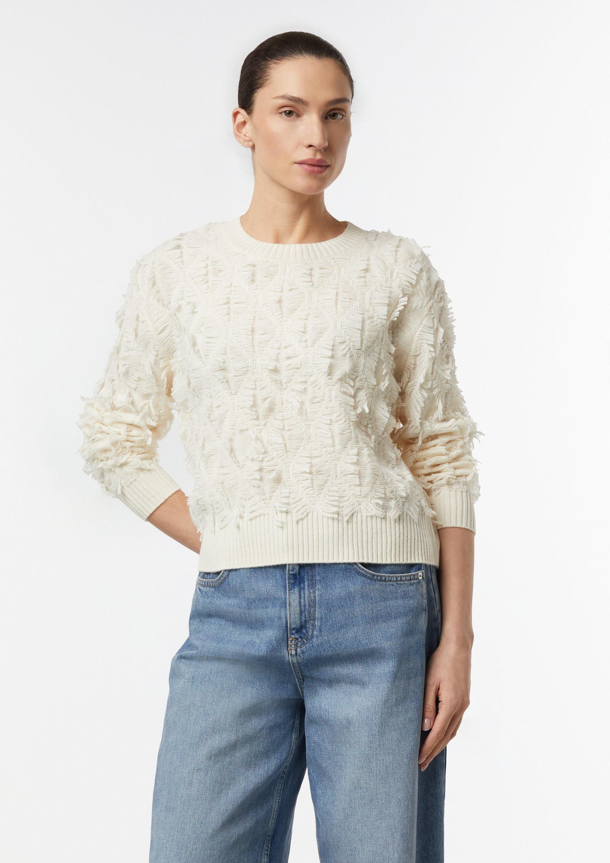 comma Longpullover Strickpullover Jacquard-Pullover mit Fransen