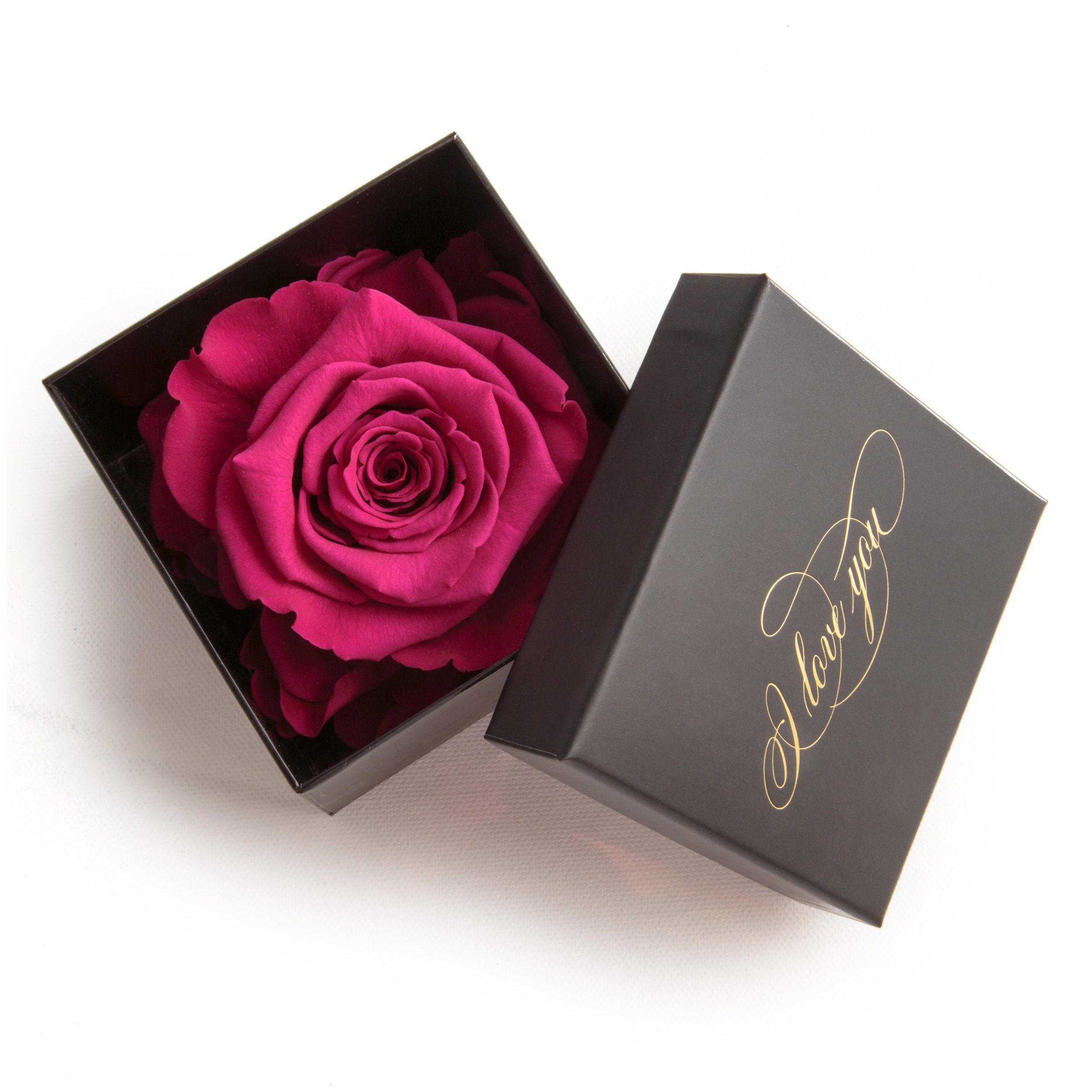 Kunstblume Infinity Rose Box I Love You Geschenk Idee Liebesbeweis Rose, ROSEMARIE SCHULZ Heidelberg, Höhe 6 cm, Echte Rose konserviert Pink