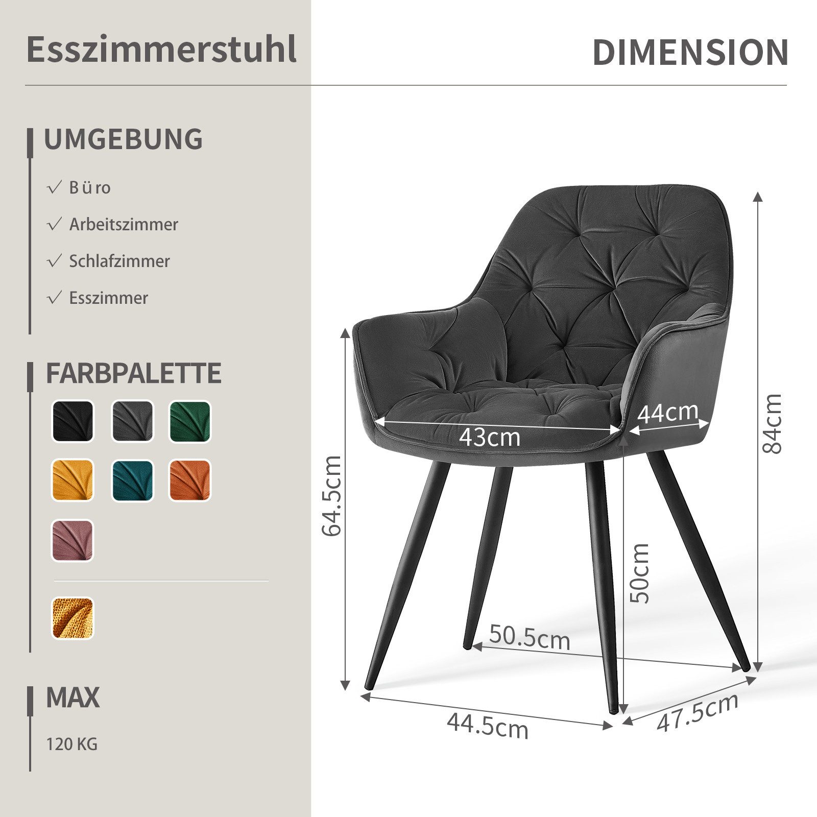 JYMTOM Esszimmerstuhl mit dickem Samtstoff gepolsterter Sitz, Armlehnen und günstig online kaufen