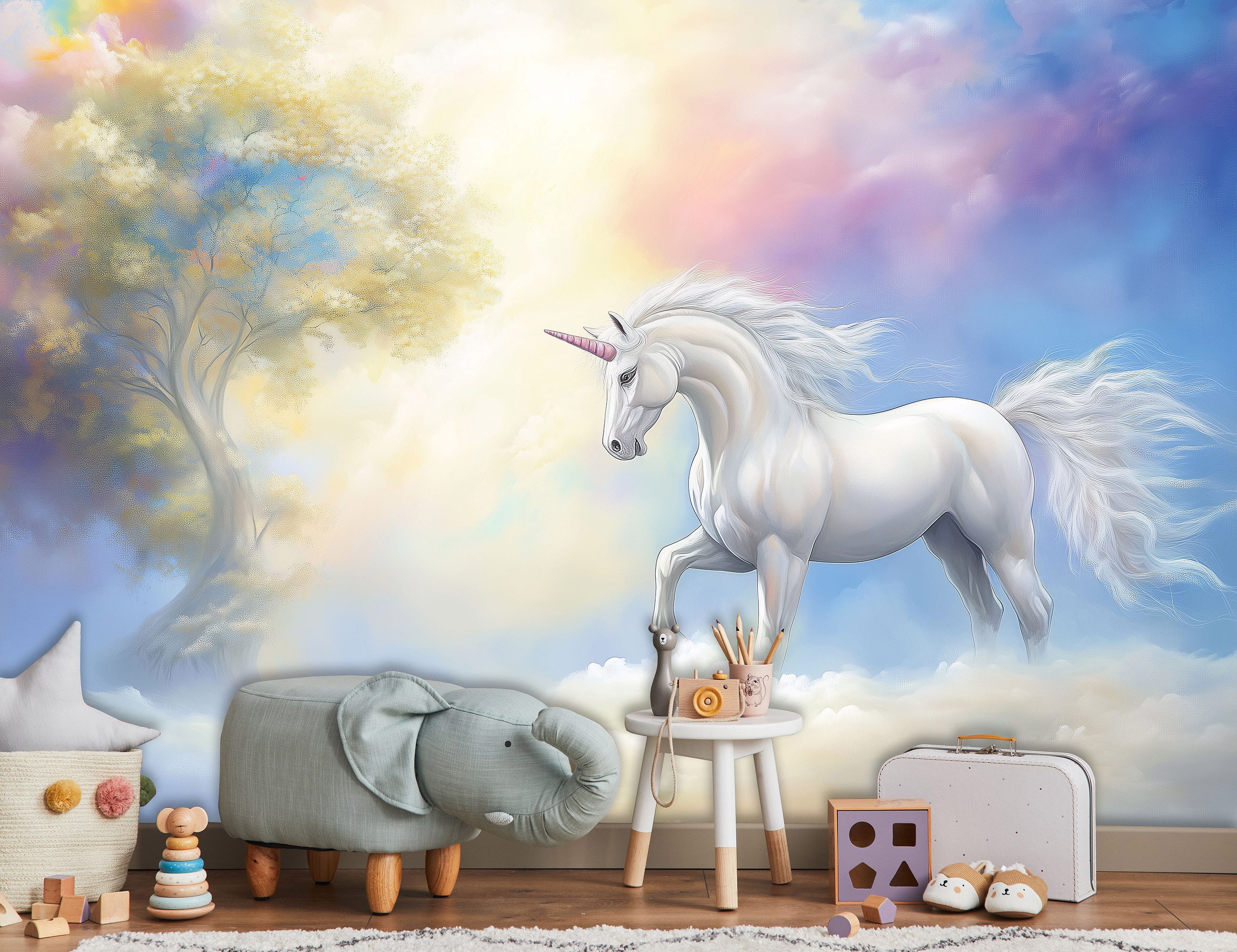 Wallarena Fototapete Kinderzimmer Mädchen Einhorn Vlies günstig online kaufen