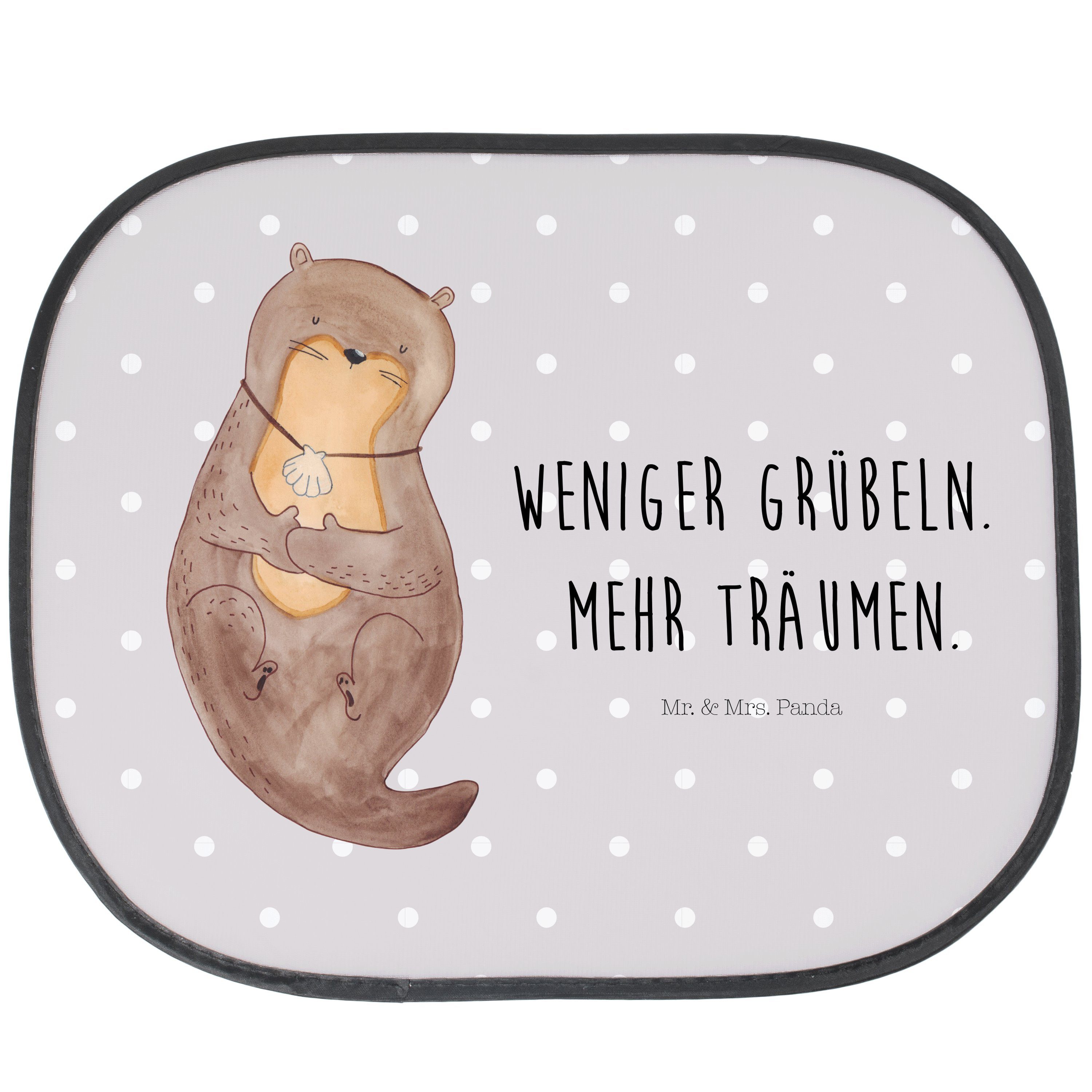 Sonnenschutz Otter mit Muschelmedaillon - Grau Pastell - Geschenk, Sonnenschutzfol, Mr. & Mrs. Panda, Seidenmatt