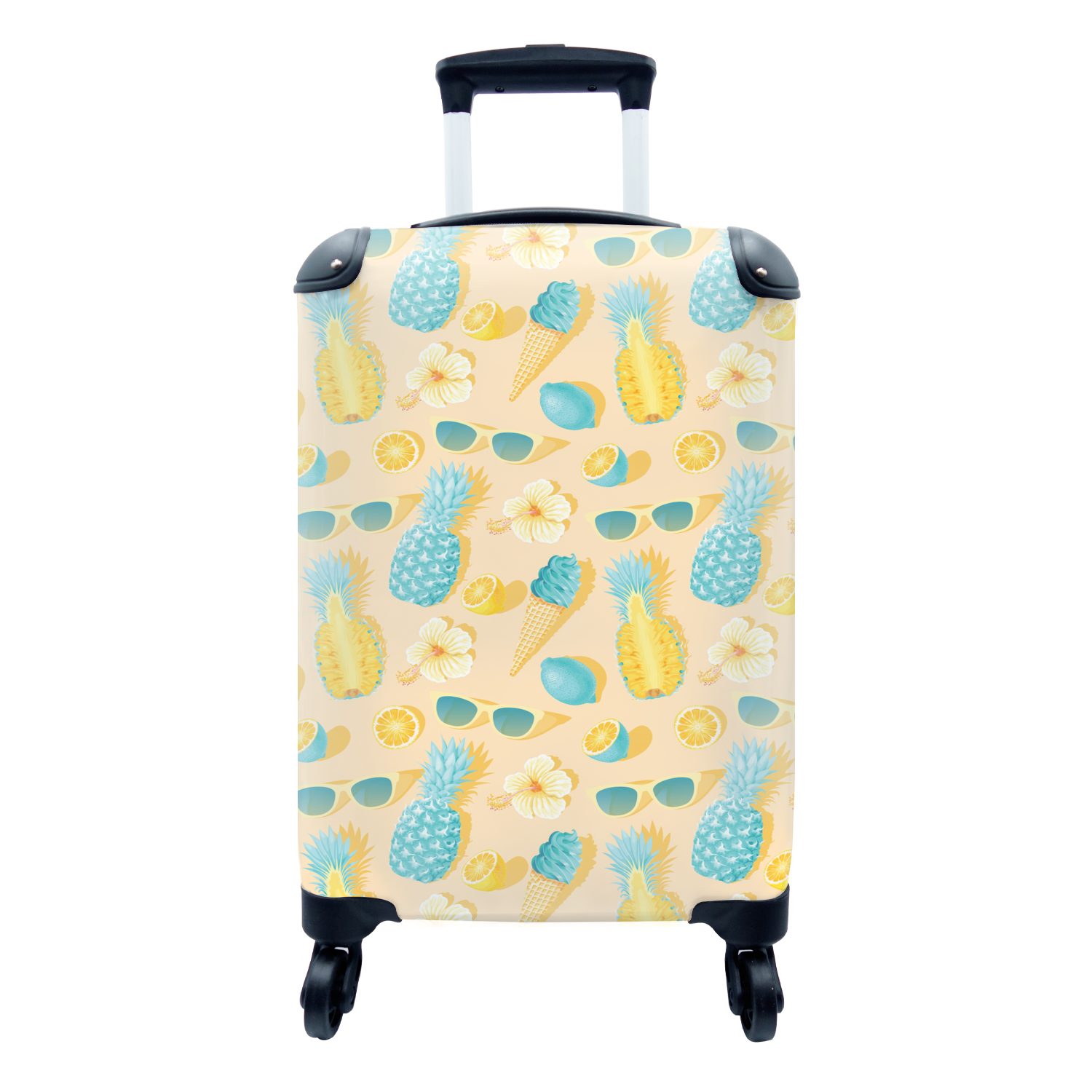 MuchoWow Handgepäckkoffer Sommer - Muster - Ananas - Sonnenbrille, 4 Rollen, Reisetasche mit rollen, Handgepäck für Ferien, Trolley, Reisekoffer