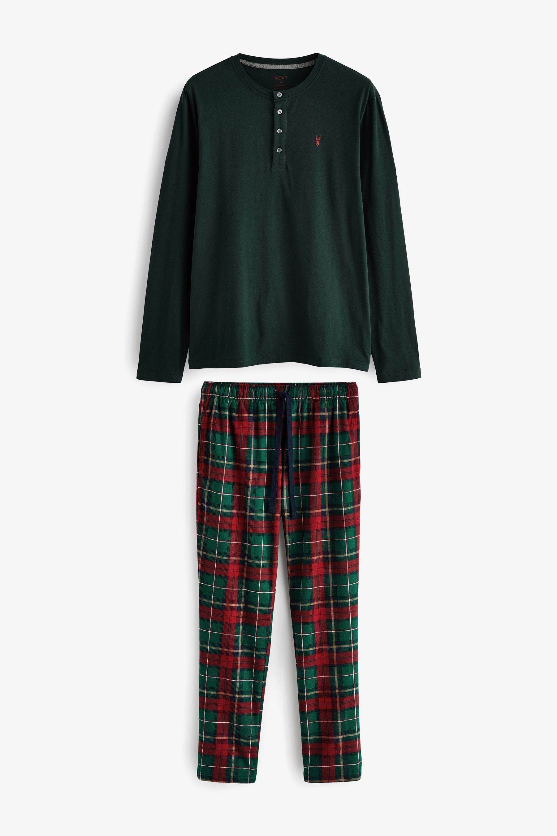 Next Pyjama Bequemer Motionflex Schlafanzug (2 tlg) Green/Red Check