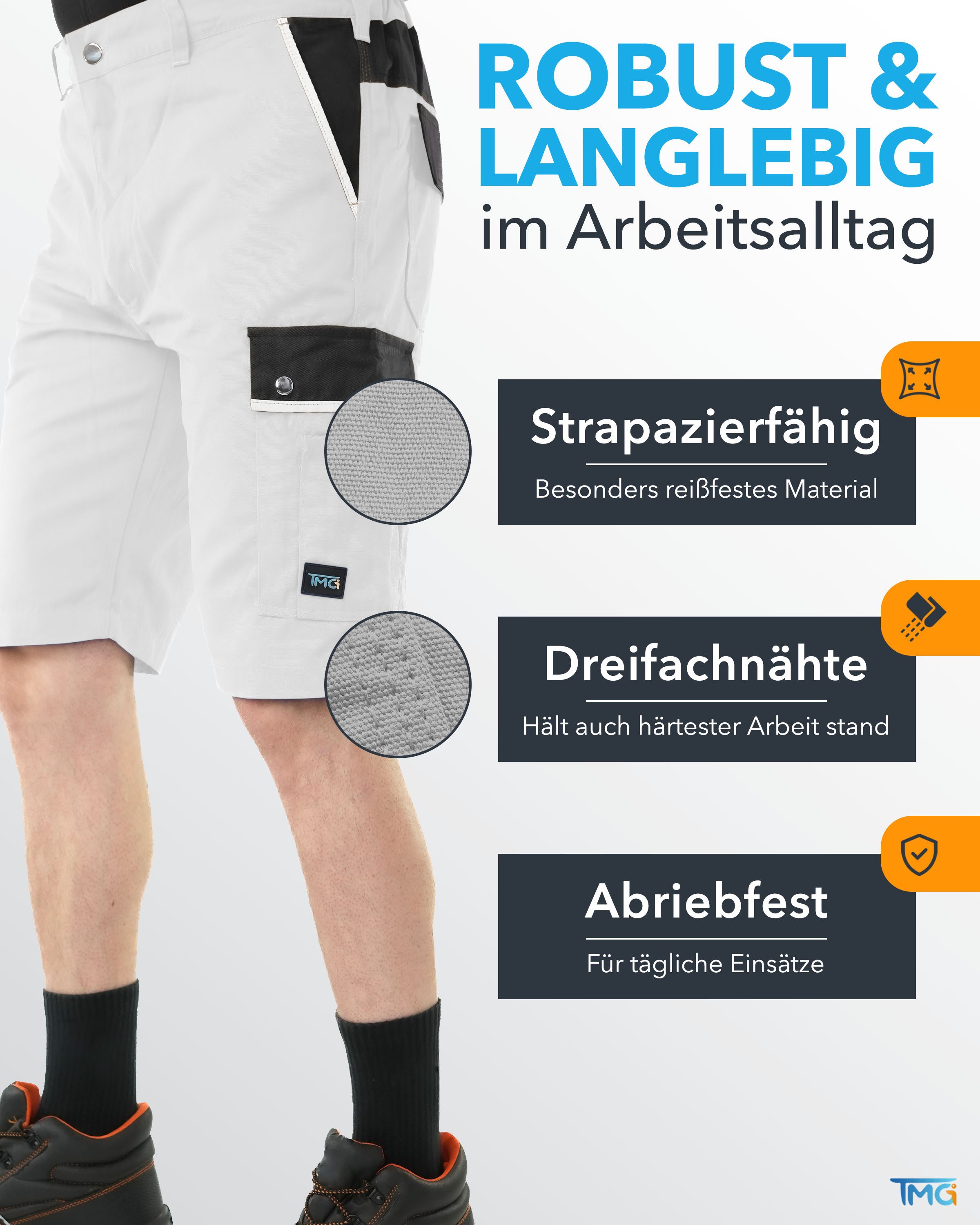 TMG International Arbeitsshorts kurze Arbeitshose Short Style Cargohose Bermuda Robustes Material und hoher Tragekomfort