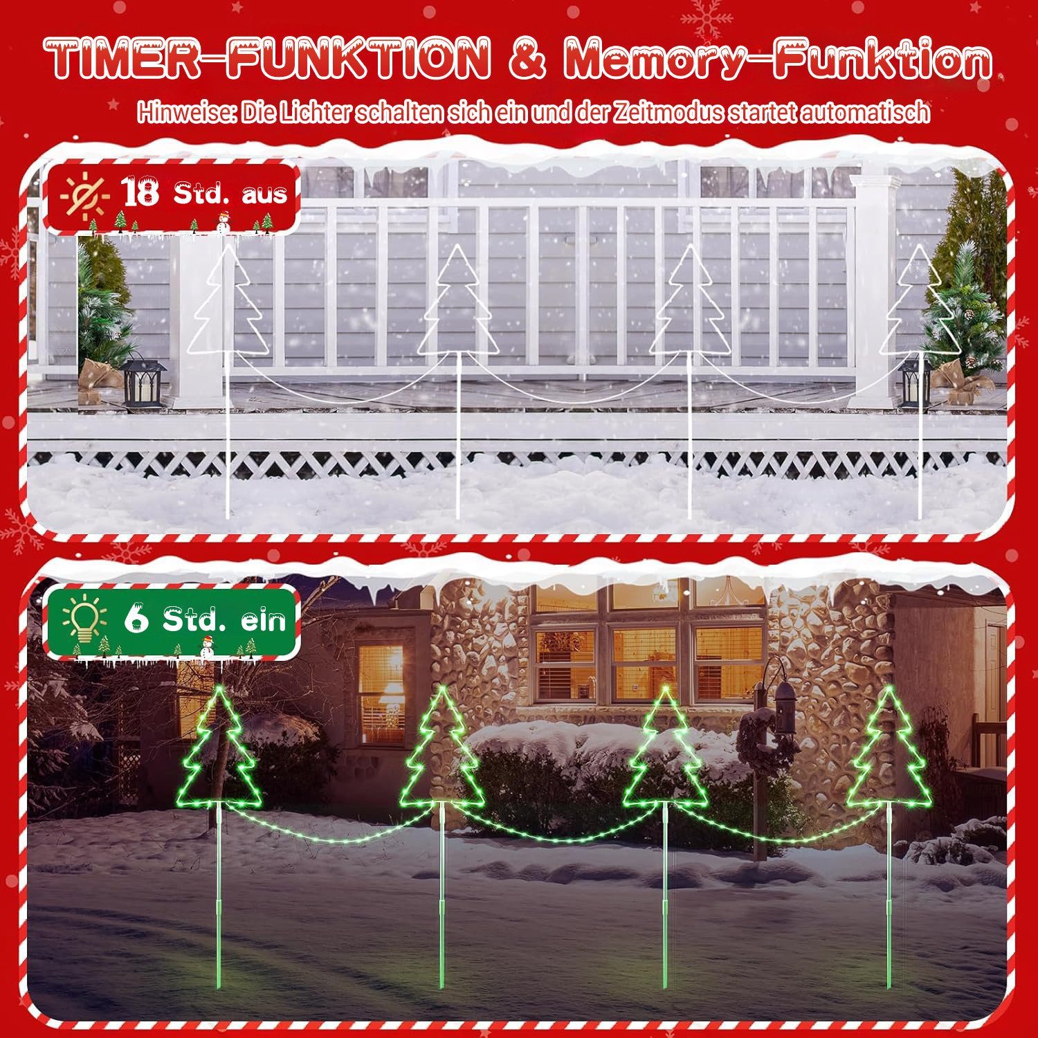 Quntis LED-Lichterkette Weihnachtsdeko Gartenstecker mit Timer, Weihnachtsbeleuchtung Garten, 4er Set Weihnachtsbäume mit stecker für Weihnachten Außen Wege Ras – Bild 4 von 5