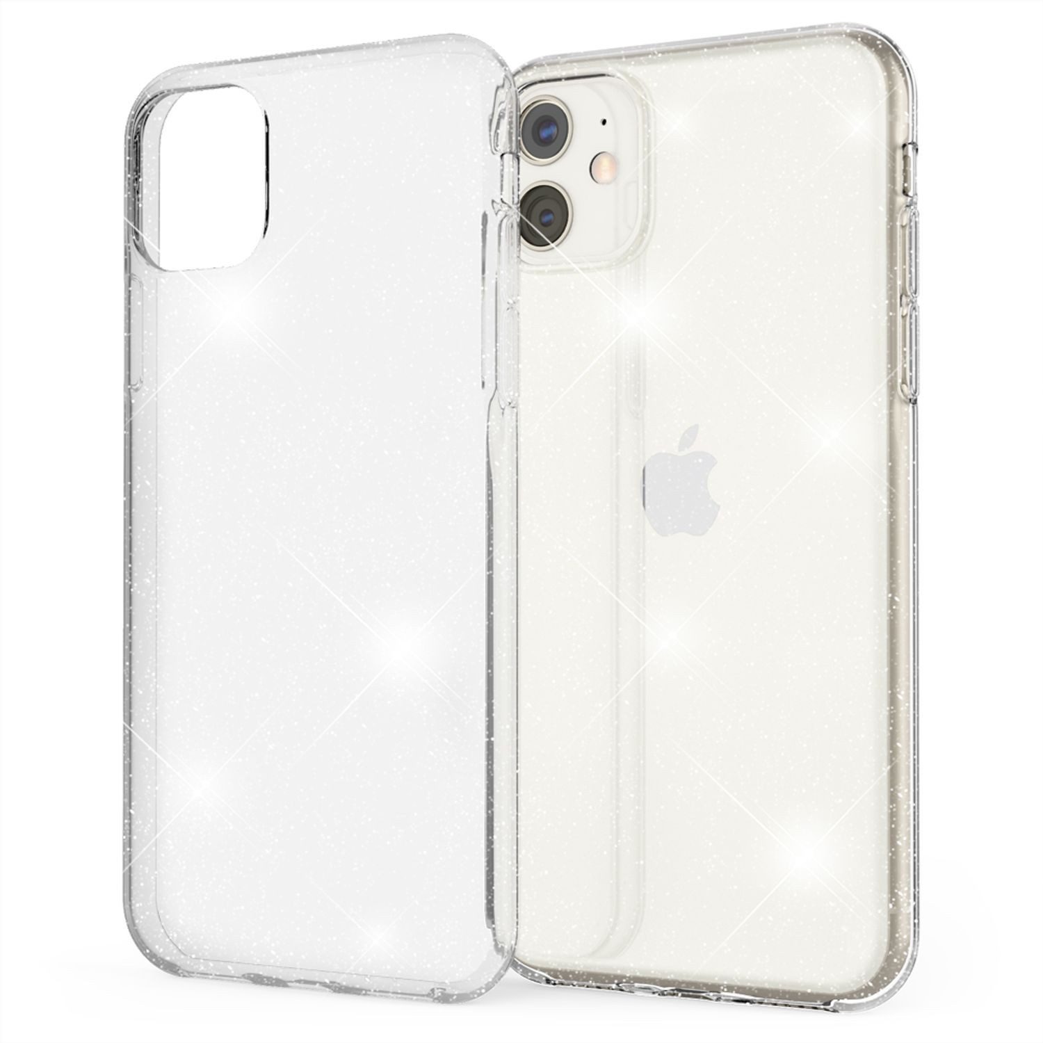 Nalia Smartphone-Hülle Apple iPhone 11 15,5 cm (6,1 Zoll), Klare Glitzer Hülle / Silikon Transparent / Glitter Cover / Bling Case