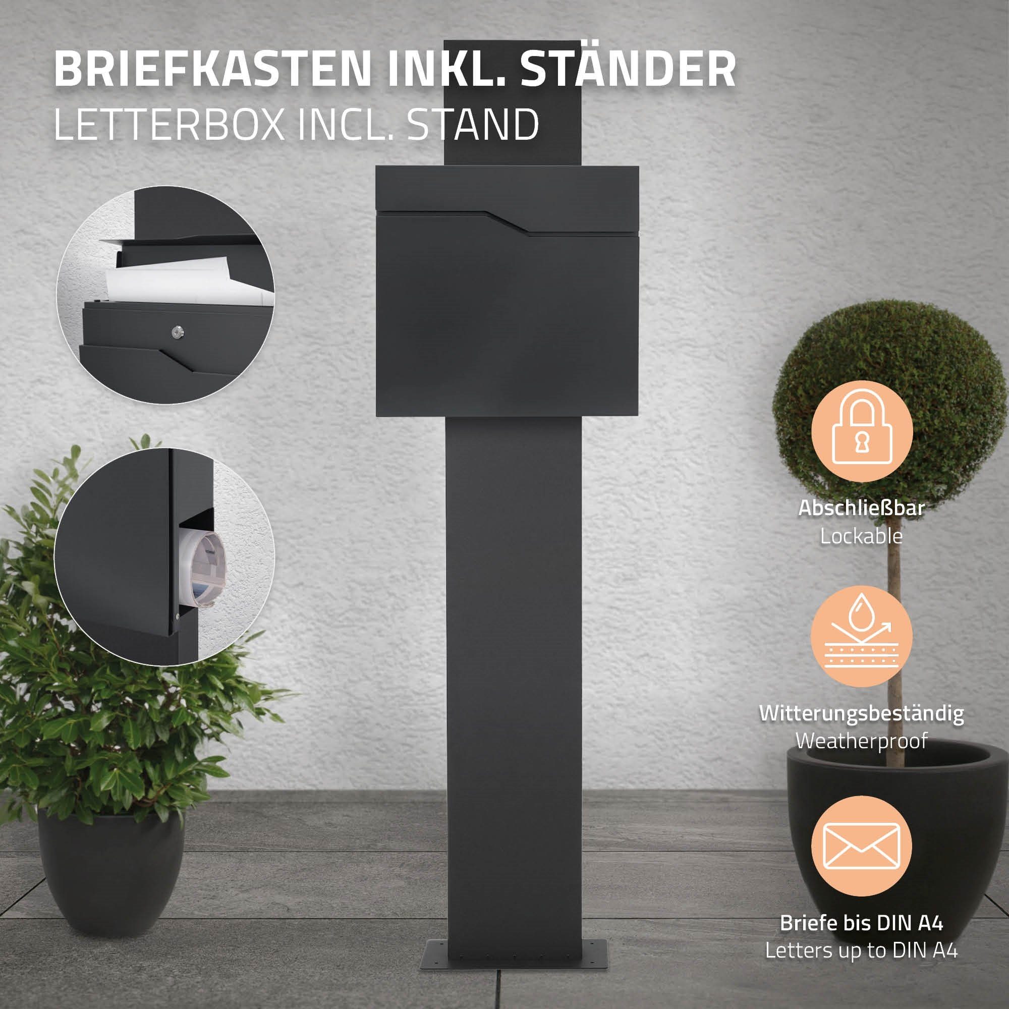 Standbriefkasten aus mit Anthrazit ML-DESIGN 37x37x11 Edelstahl Briefkasten Zeitungsfach cm