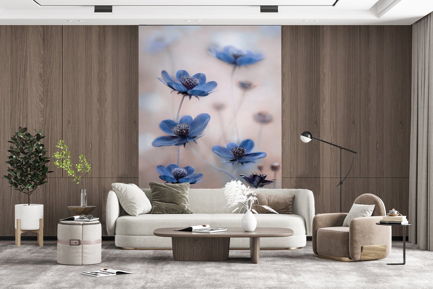 MuchoWow Fototapete Kosmos - Blumen Blau, Montagefertig St), bedruckt, - Wohnzimmer, Tapete Wandtapete Vinyl - für Matt, (3 Natur