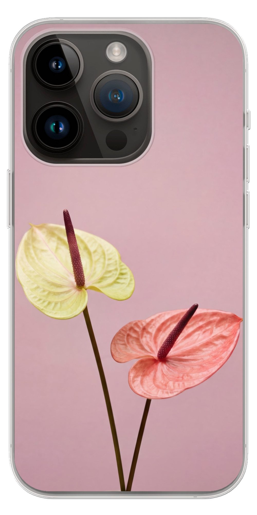 MuchoWow Handyhülle für Apple iPhone 14 Pro Blumen - Anthurien - Gelb - Rosa, Smartphone-Bumper, Print, Handy Schutzhülle Dünn