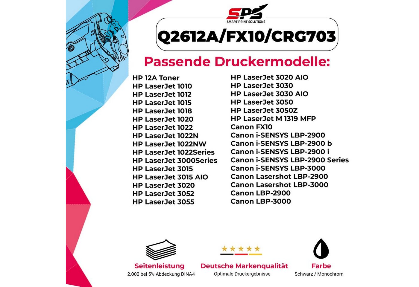 Thumbnail - SPS Tonerkartusche Kompatibel für HP Laserjet 1018 (CB419A) 12A Q2612, (1er Pack)