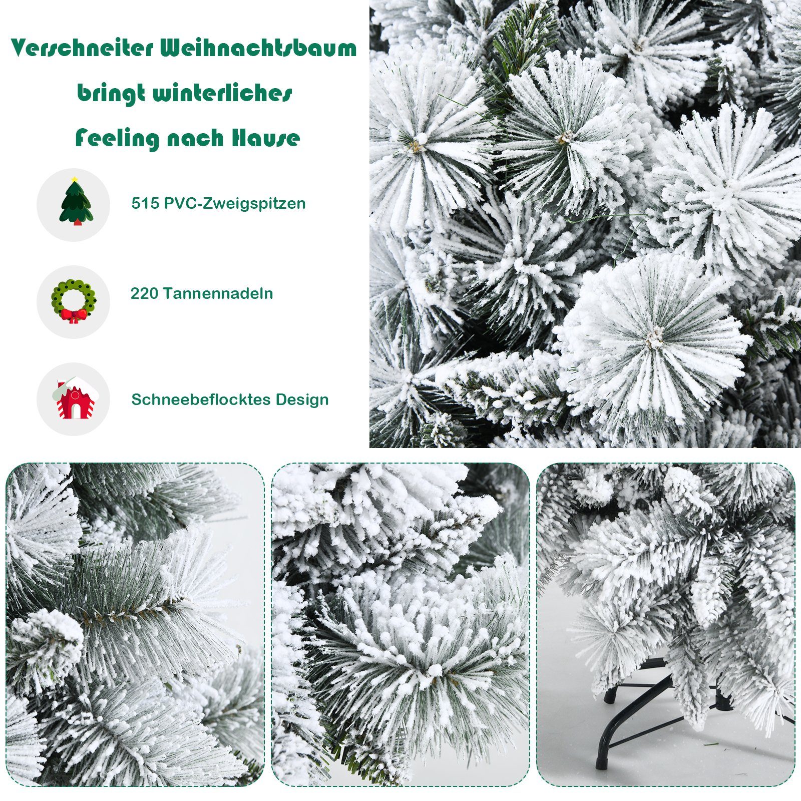 Künstlicher Weihnachtsbaum, 735 COSTWAY Schneebedeckter Tannenbaum, Zweige