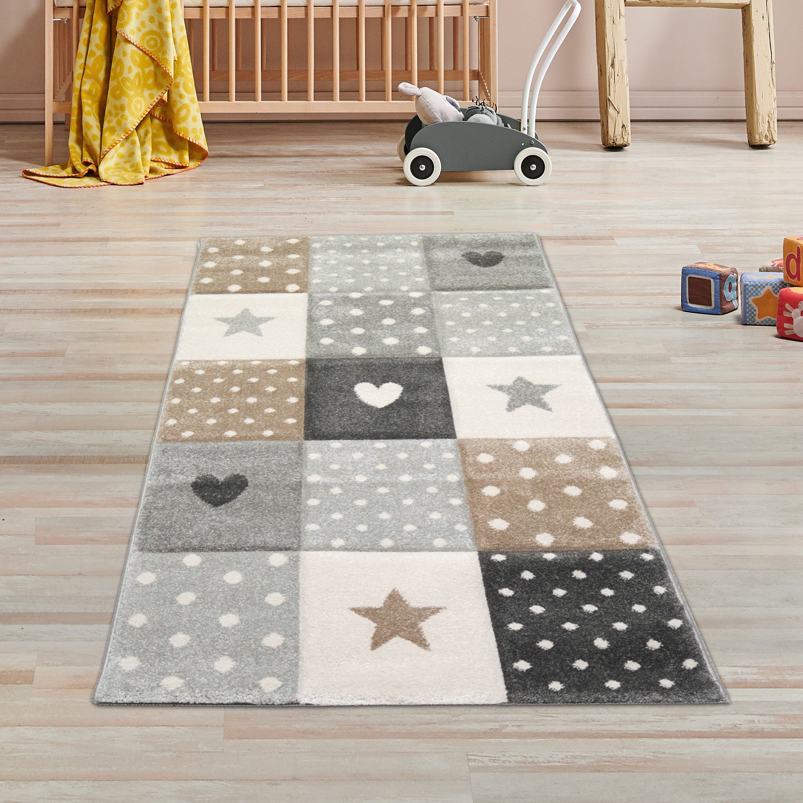 TeppichHome24 Kinderteppich Kinderzimmer Teppich Herz Stern günstig online kaufen