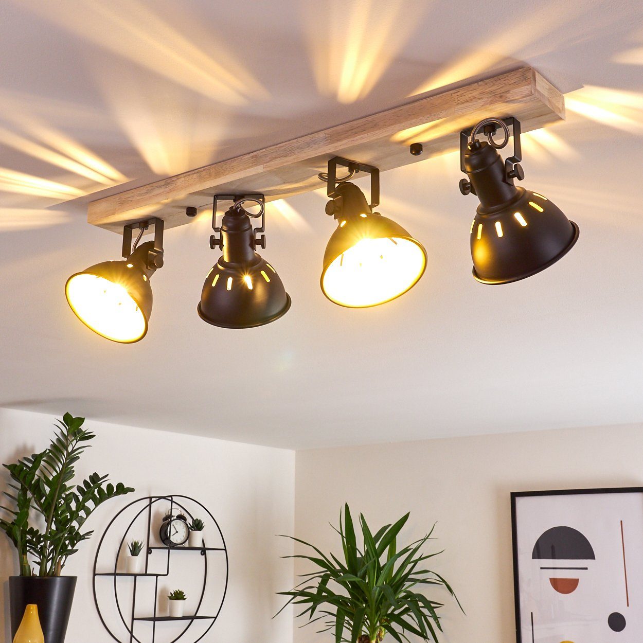 hofstein Deckenleuchte »Arazane« 4-flammiger aus Metall schwarz-gold und Holz, ohne Leuchtmittel, Retro Deckenlampe, 4xE14, die Leuchtenköpfe sind dreh-/schwenkbar