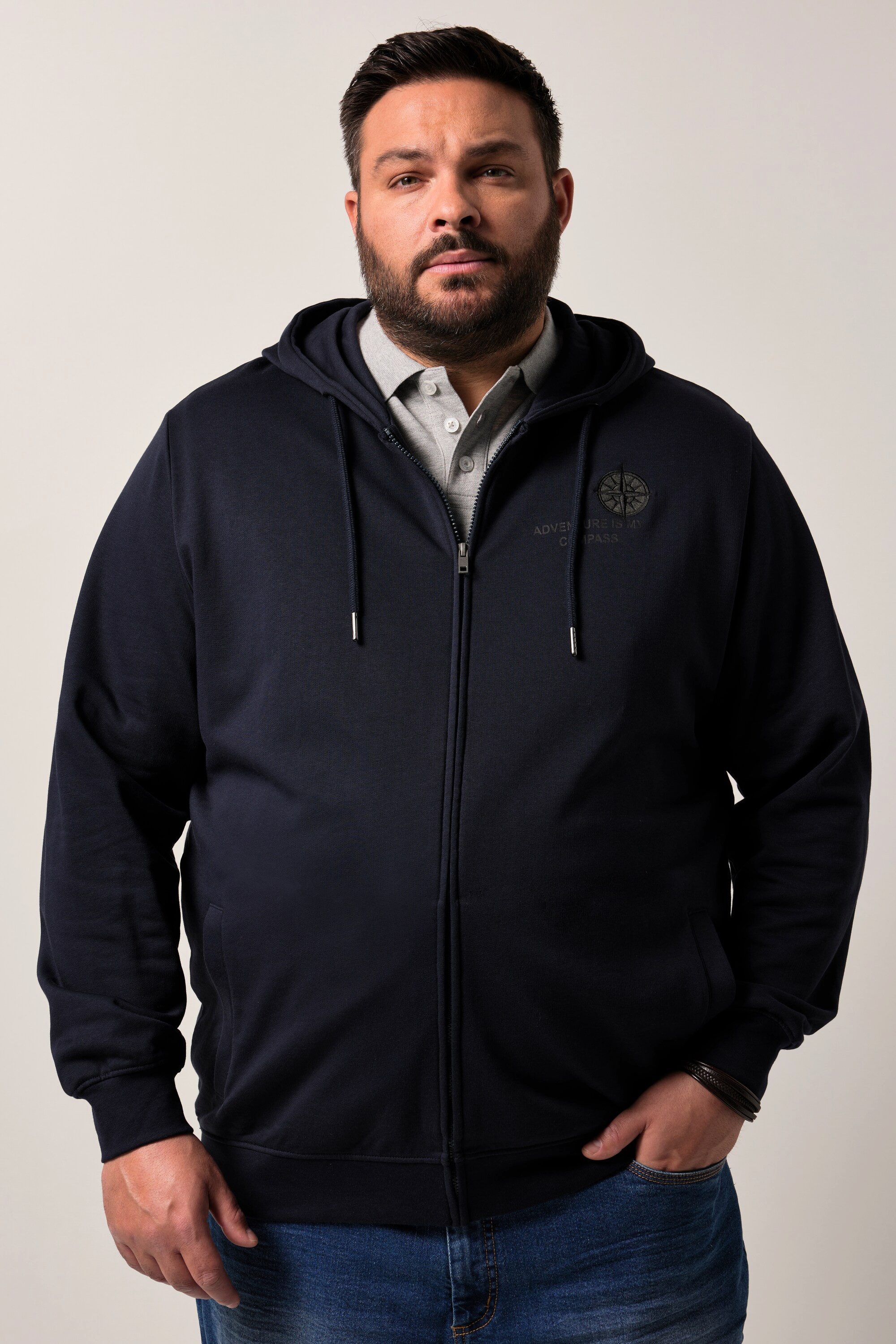 Men Plus Fleecejacke Men+ Kapuzen-Sweatjacke Print günstig online kaufen