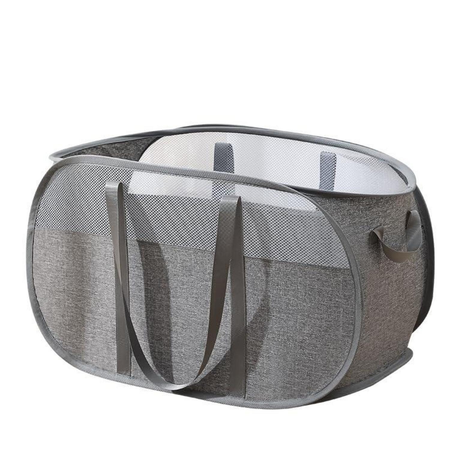 LuxusKollektion Wäschetonne Wäschekorb faltbar Pop Up 75L Griff Camping Positives Ion Grau