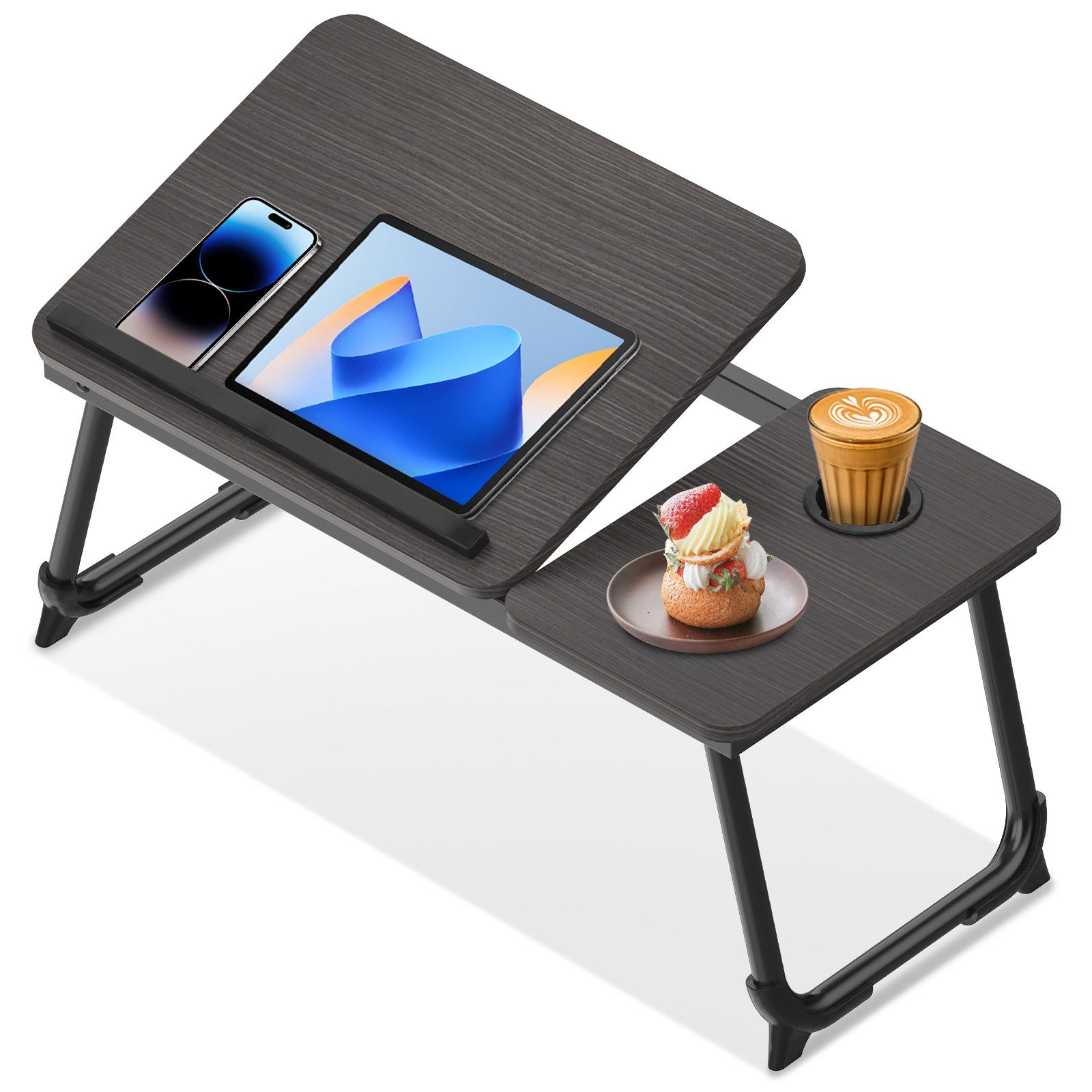 Huracan Laptoptisch Klappbar Lapdesk mit Cup,Slot und Rutschfest (Laptop Tisch für Bett 5-Stufen Neigungsregelung, Betttisch), Laptop ständer Bett Notebooktisch für Studium