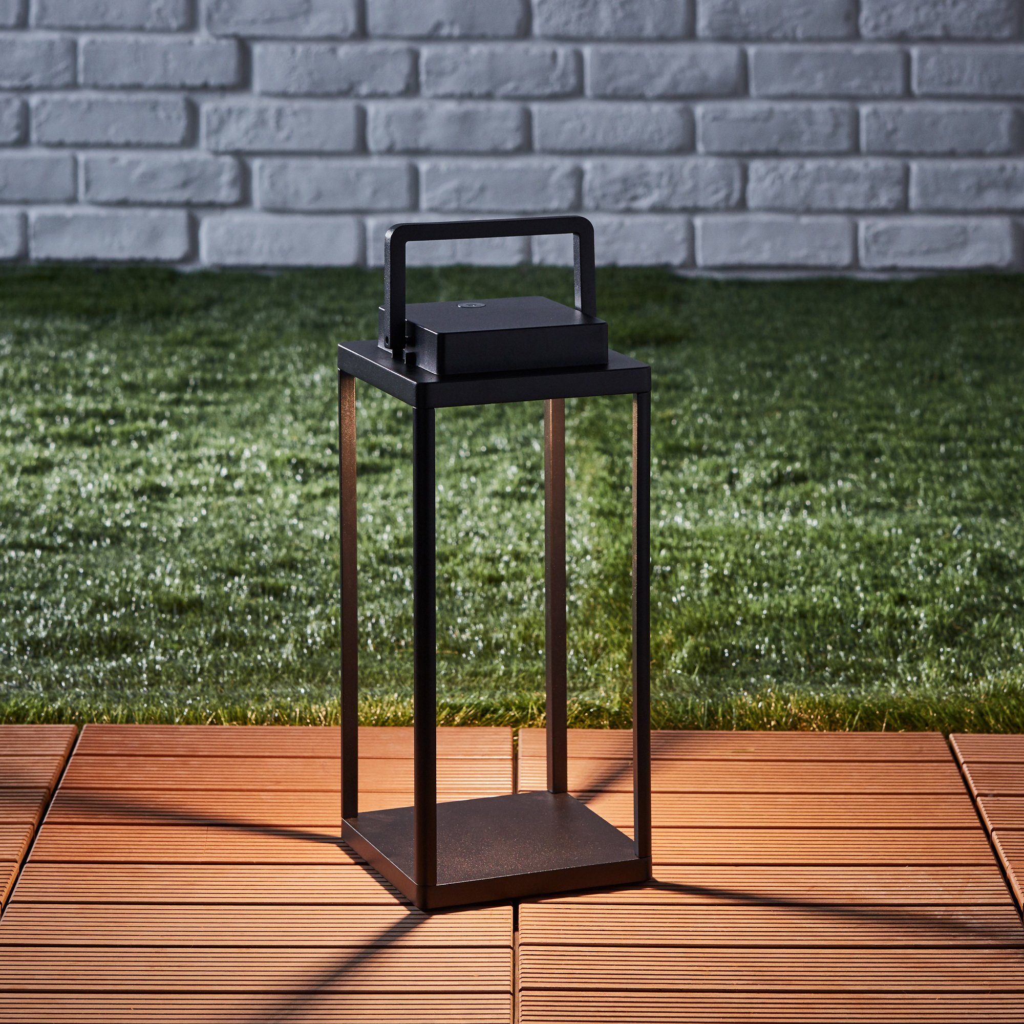 Lightbox Außen-Tischleuchte, Dimmfunktion, LED fest integriert, Warmweiß, 3-Stufen-Touchdimmer, 34 x 15 x 15 cm, 350 lm, Metall, schwarz