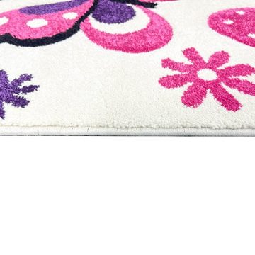 Kinderteppich Kinderzimmer-Teppich mit Schmetterlingen creme pink, Teppich-Traum, rechteckig, Höhe: 13 mm