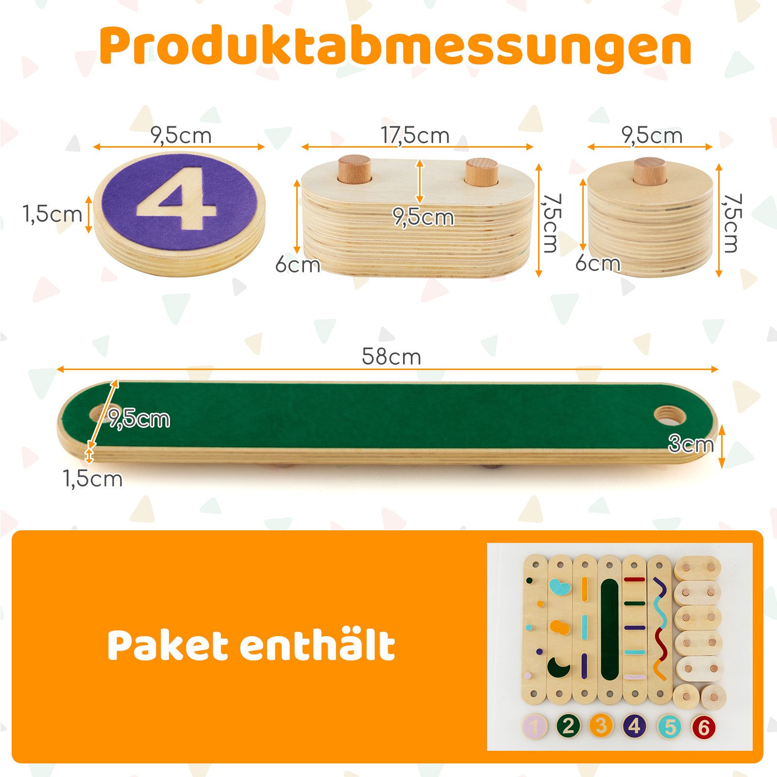 COSTWAY Balanceboard, Kinder Balancierbalken mit 6 Balanciersteine, Holz
