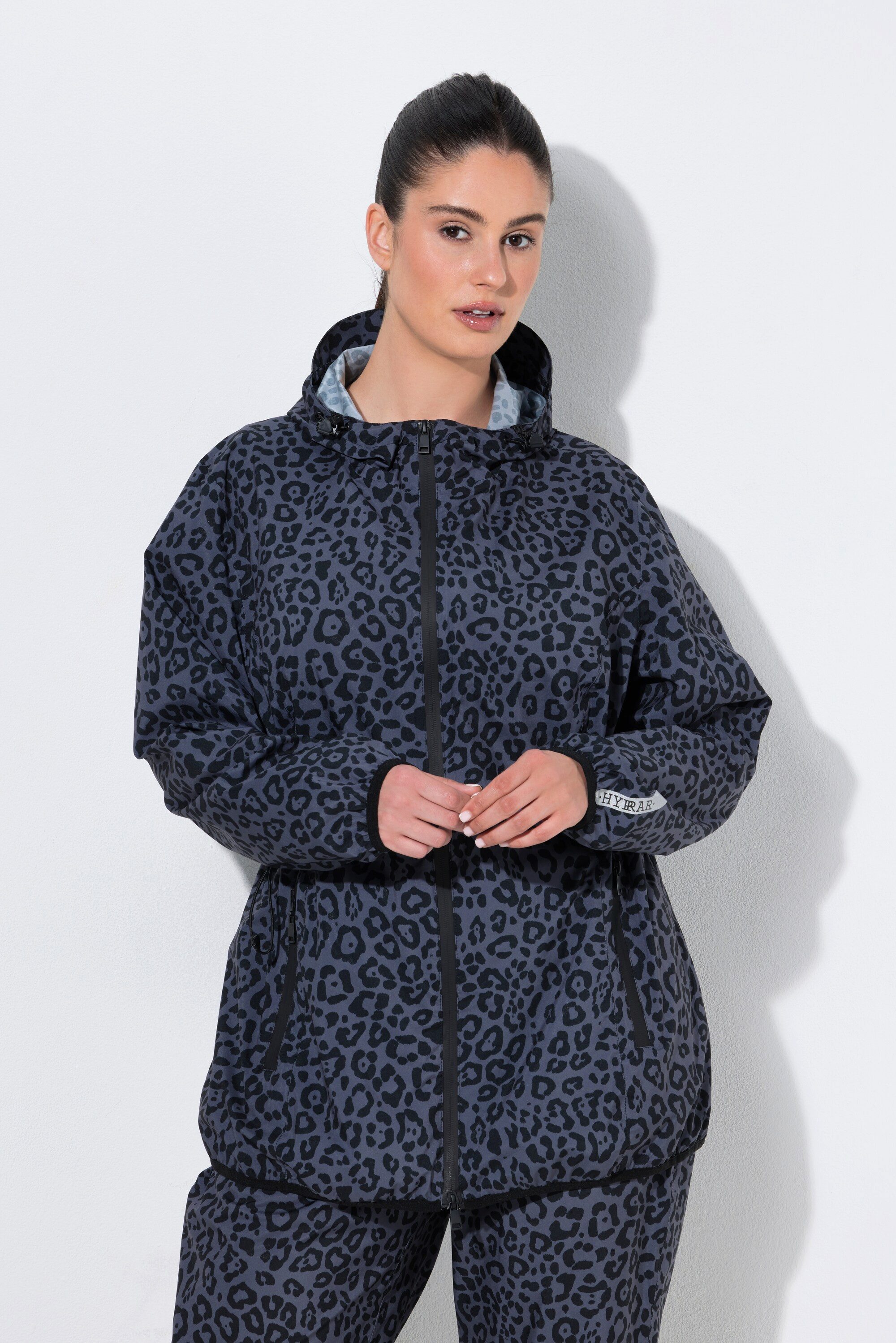 Ulla Popken Funktionsjacke Regenjacke Leomuster wasserdicht Kapuze Schirm