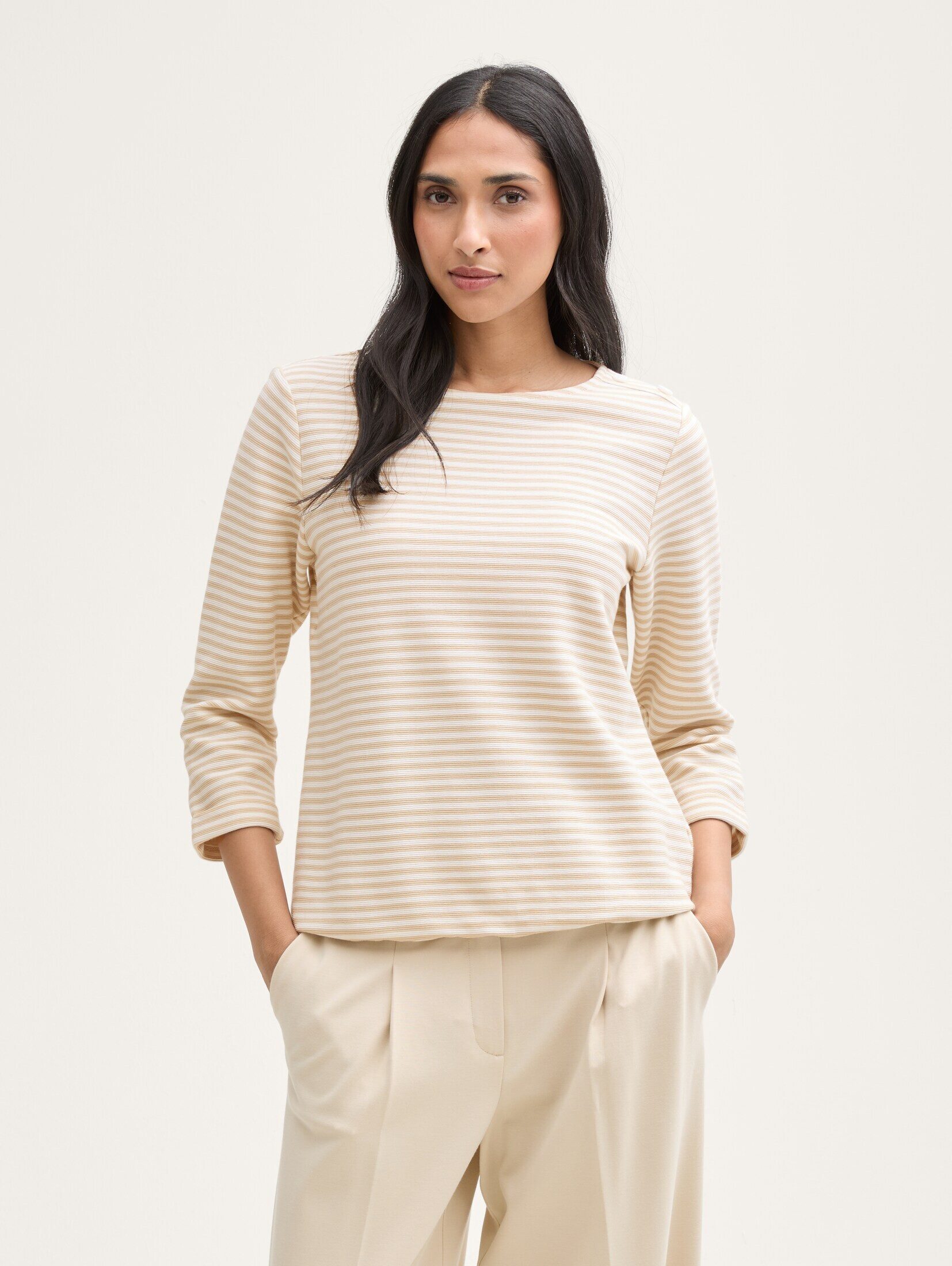 3/4-Arm-Shirt Langarmshirt mit Knopf-Details