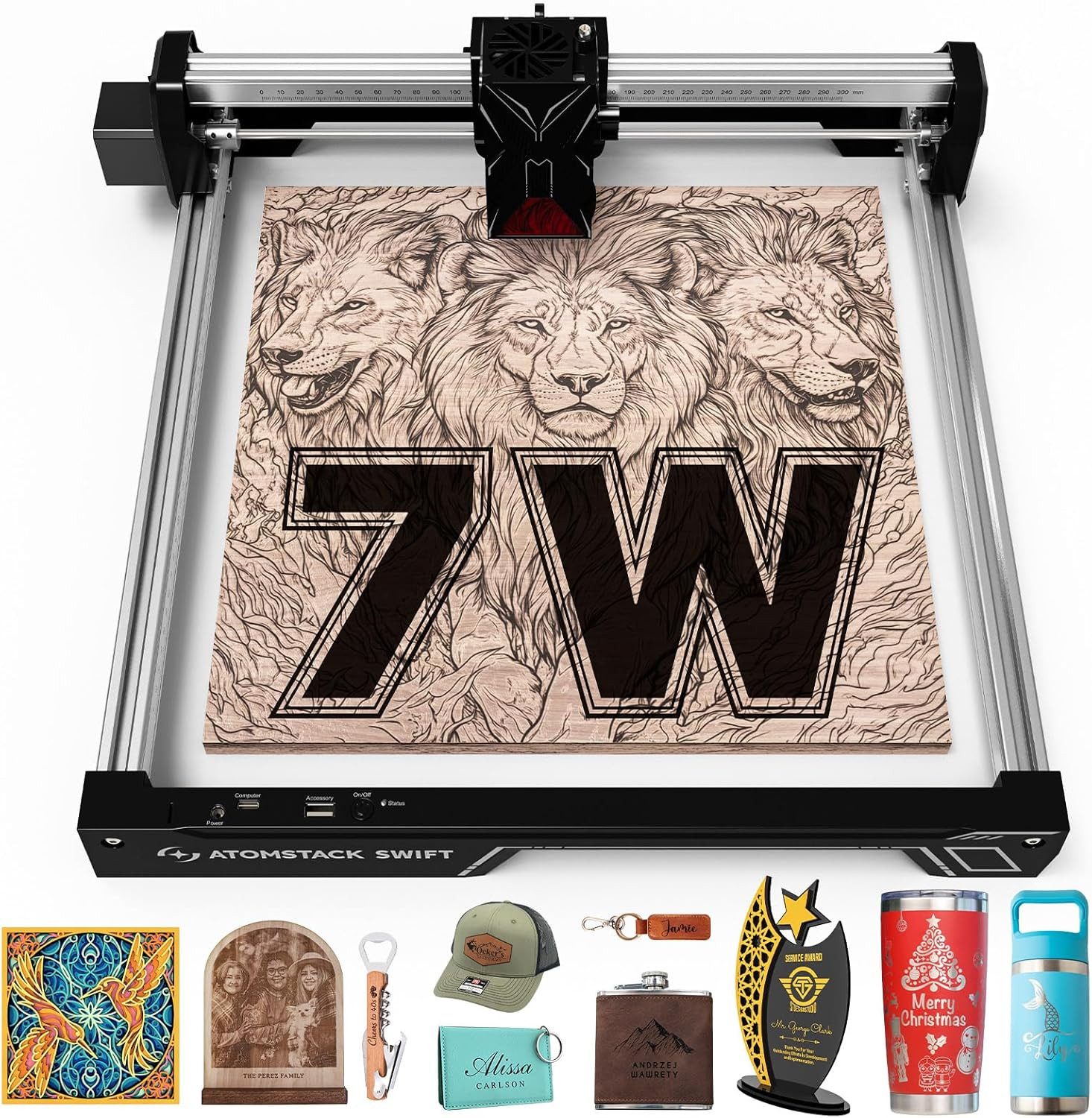 ANYSUN 3D-Drucker Swift 7W Laser Graviermaschine,Serie Laserschneider, 0,01mm Hochpräzise Laser Cutter Für Holz,Dunkles Acryl, Leder