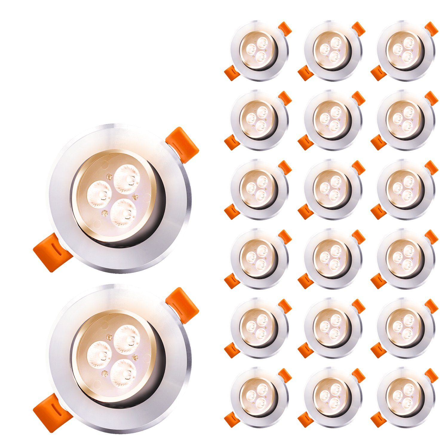Clanmacy LED Einbaustrahler 20X LED Spot Einbaustrahler Set Einbauleuchte Deckenleuchte Strahler IP44 3W Warmweiß mit LED Trafo 3200K