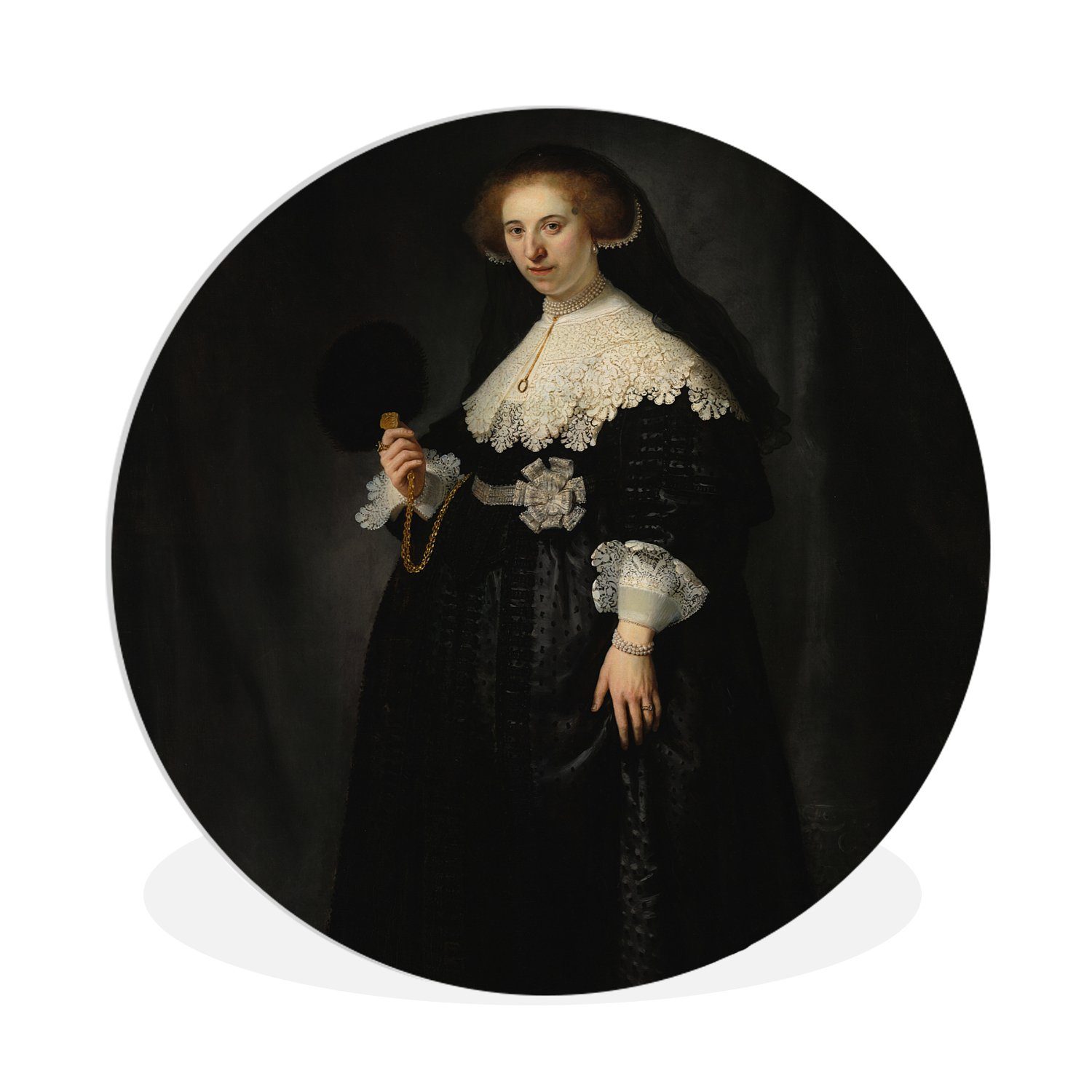 MuchoWow Gemälde Das Eheporträt von Oopjen Coppit - Rembrandt van Rijn, (1 St), Rundes wandbild für Wohnzimmer, Wandkreis, Wandschmuck, 90x90 cm