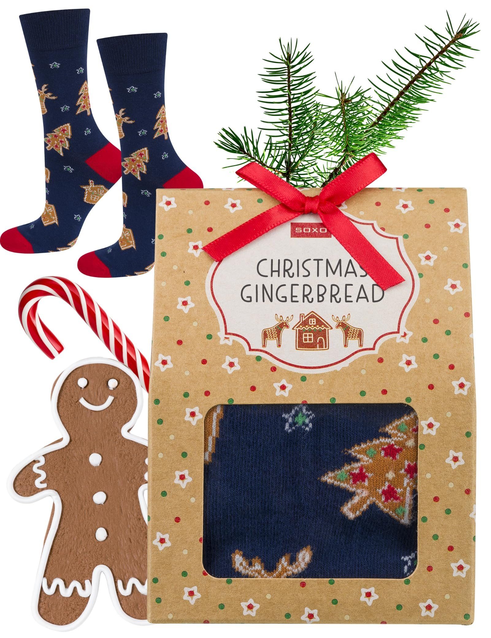 Soxo Socken soxo Lebkuchen Weihnachtssocken Lustige Damen Herren Geschenke (1 Paar) Weihnachten Socken | Kompressionsstrümpfe