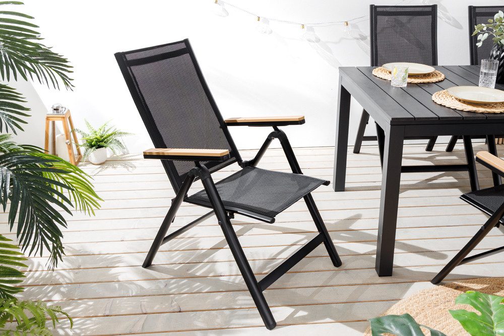 riess-ambiente Gartenstuhl DESIGNO anthrazit / natur · wetterfester klappbarer Hochlehner (Einzelartikel, 1 St), Balkonstuhl mit verstellbarer Rückenlehne · aus Aluminium & Polyester