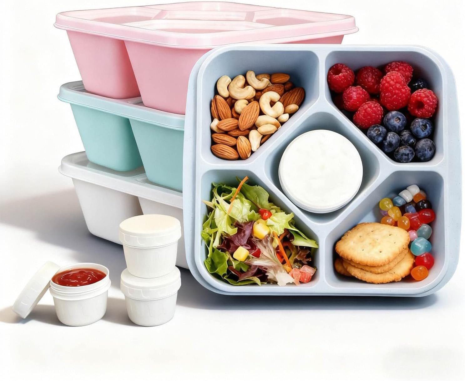 FELIXLEO Lunchbox 4 Stk Snackbox 5 Fächer Salatdosen Bento Box für Kinder Erwachsene