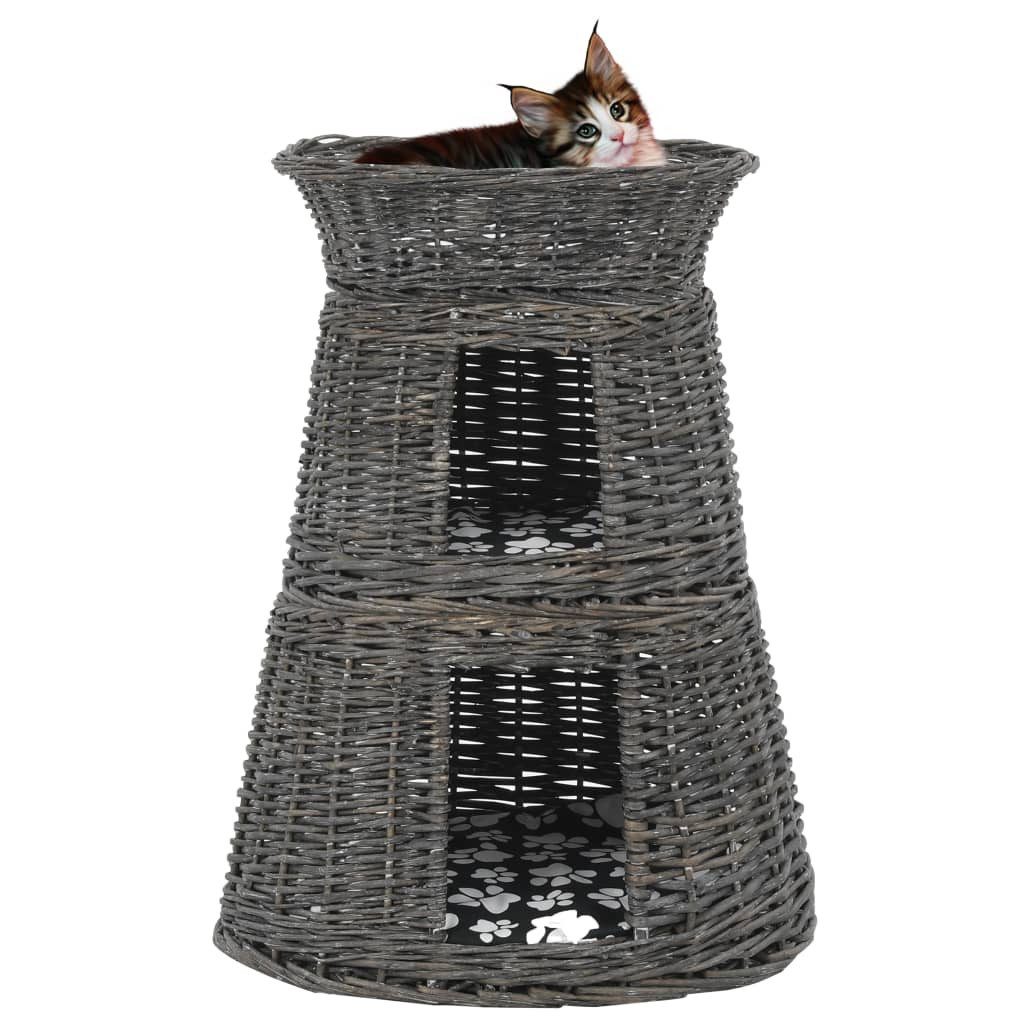 vidaXL Kratzbaum, 3-tlg. Katzenkorb-Set mit Kissen Grau 47x34x60 cm Natur Weide