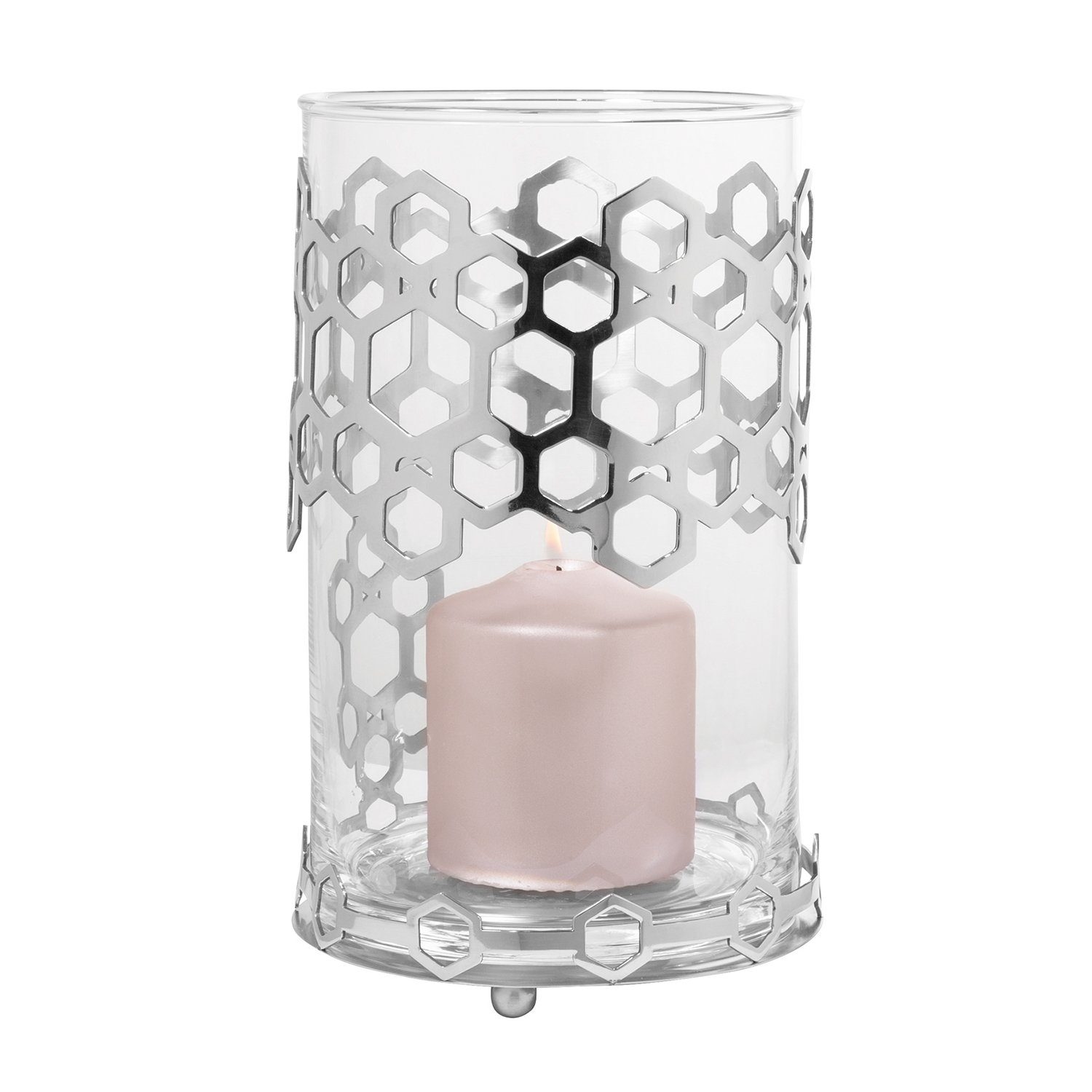 Fink Windlicht DELIGHT Windlicht mit Glas - H. 25cm x Ø 16cm - silber - Edelstahl (1 St., Kerzenleuchter - Windlichthalter), Moderner Kerzenhalter aus Glas - De – Bild 3 von 5
