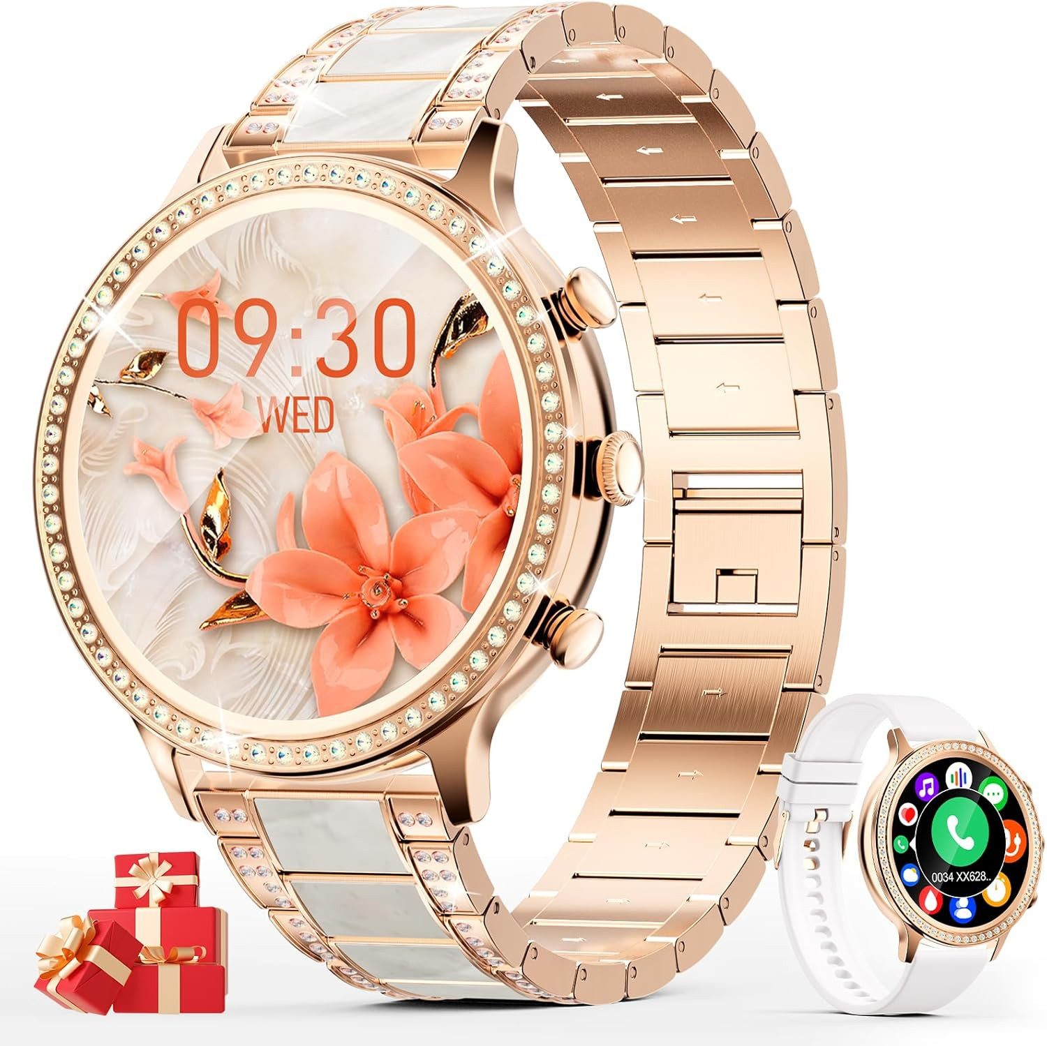 Zevelora Damen's Telefonfunktion Fitness-Tracker Elegant Smartwatch (1,32 Zoll, Android/iOS), mit austauschbarem weichem Silikonarmband, mit Anruffunktion Schlaf monitor Pulsmesser 20 Sportmodi Schrittzähler