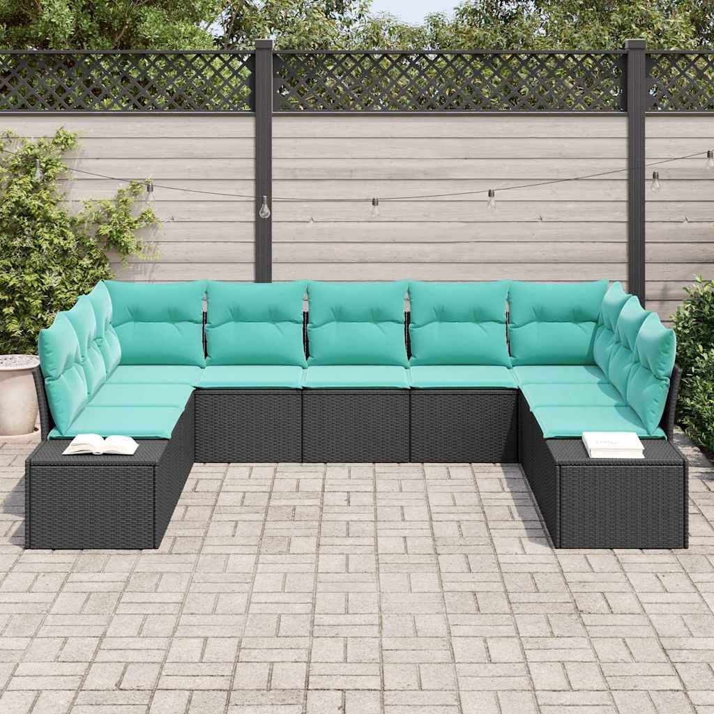 vidaXL Loungesofa Gartensofa-set 9 stk. 8-Sitzanzahl Schwarz und Türkis, 9 Teile