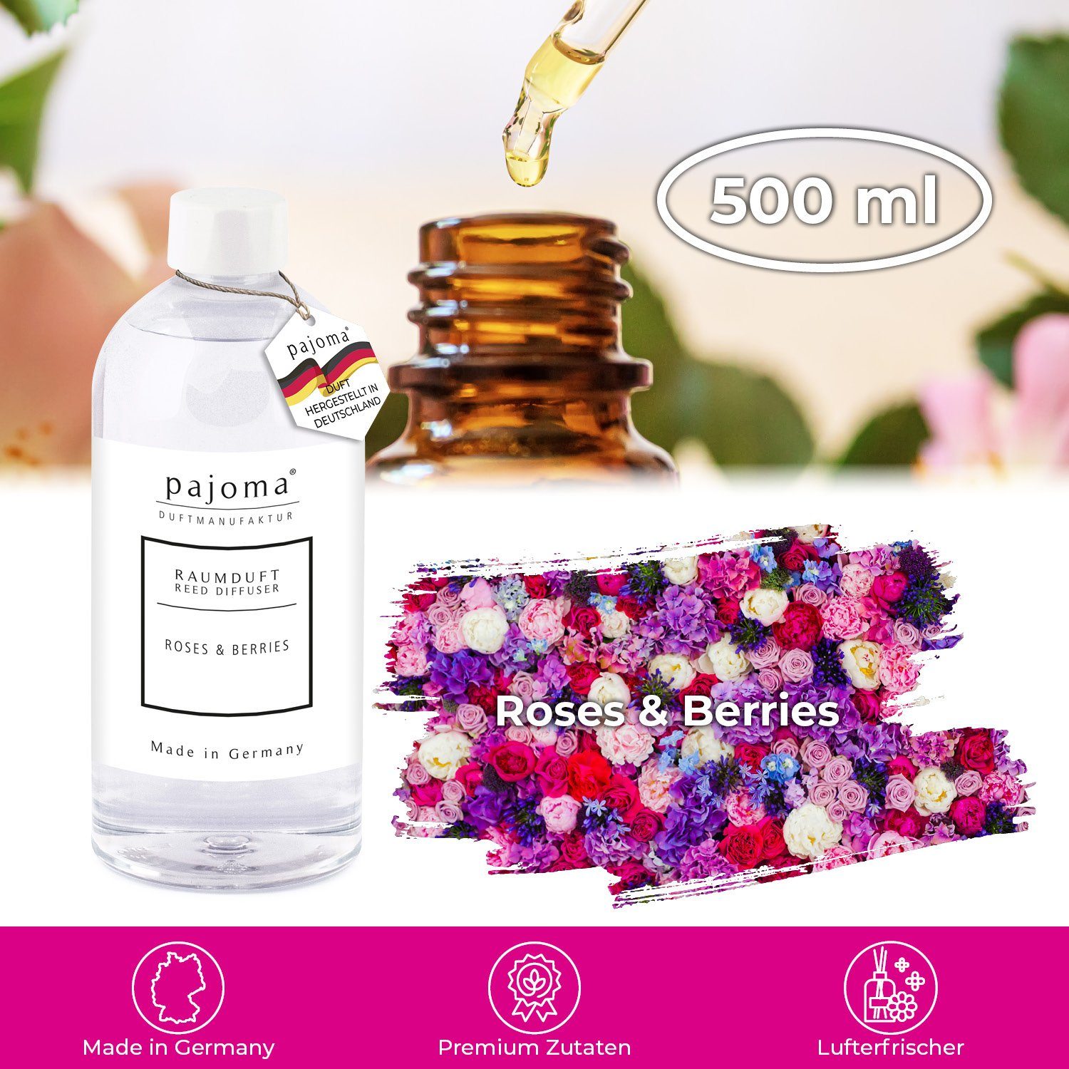pajoma® Roses Raumduft-Behälter and Raumduft-Nachfüllflasche für ml, Nachfüller Berries, Berries Roses 500 &