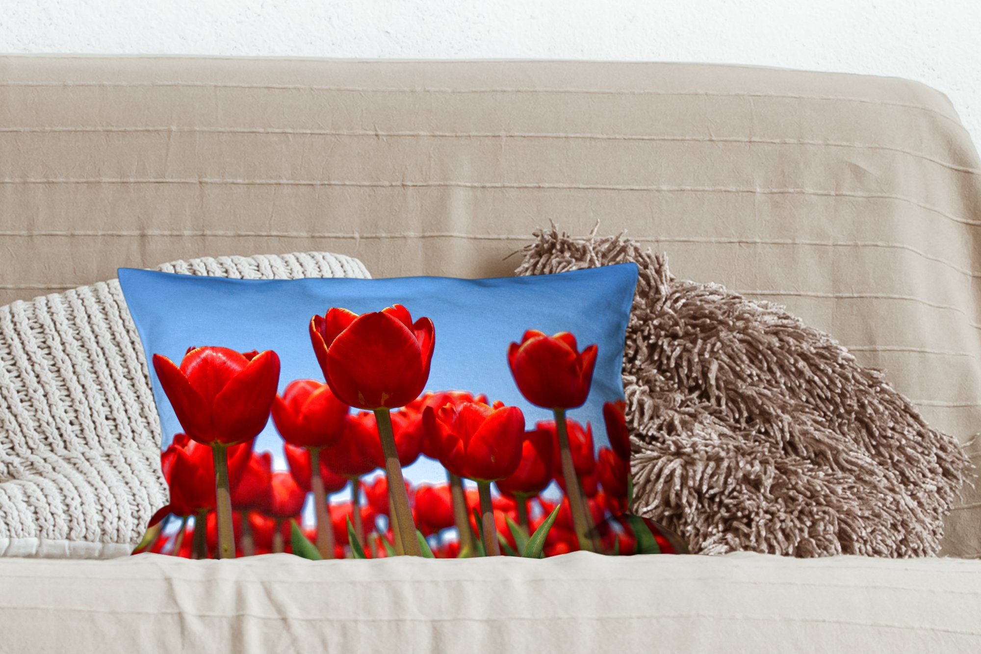 Tulpe, Dekokissen Dekokissen Schlafzimmer Zierkissen, Die Wohzimmer MuchoWow mit Dekoration, Füllung, Rote