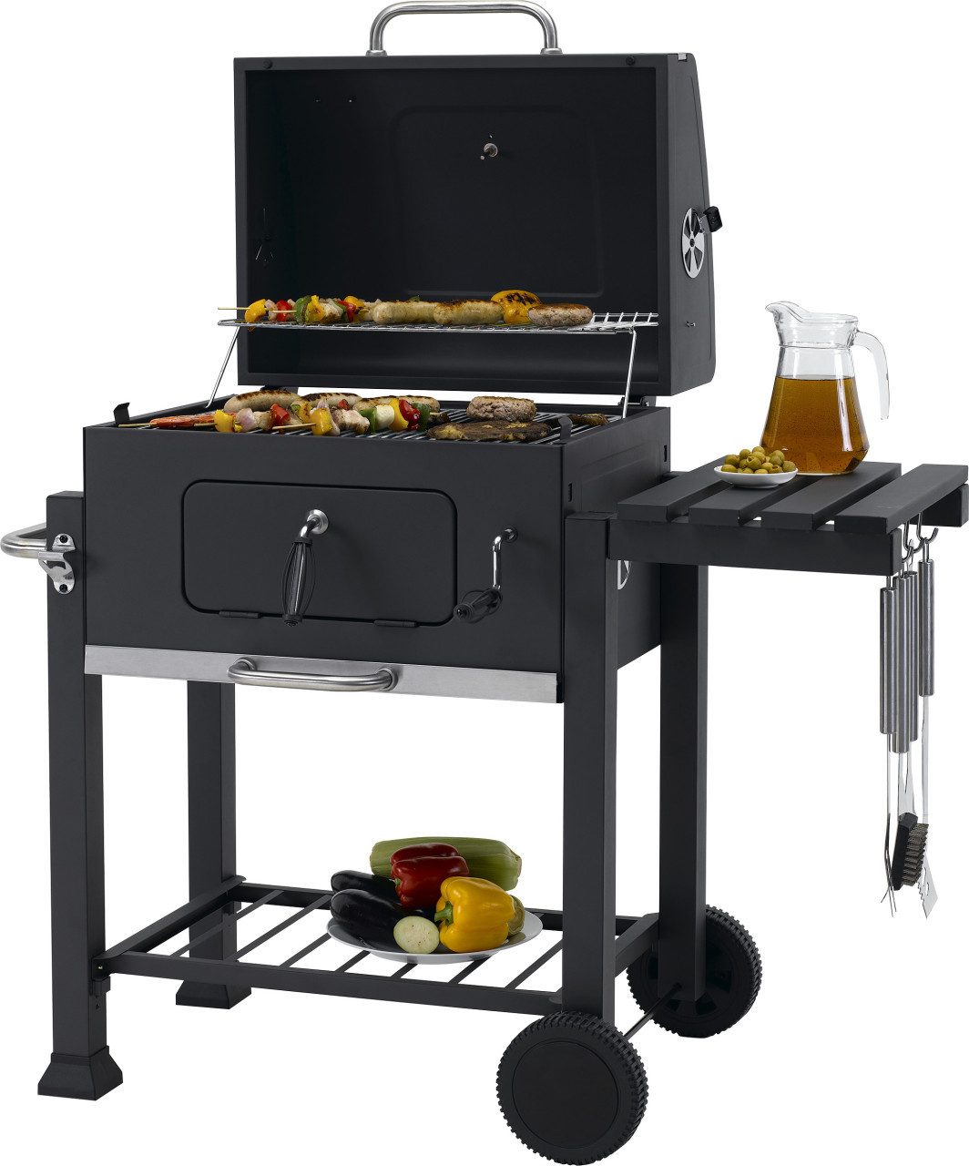 Primaster Holzkohlegrill Primaster Holzkohlegrill Montreal, Deckelthermometer mit Rollen