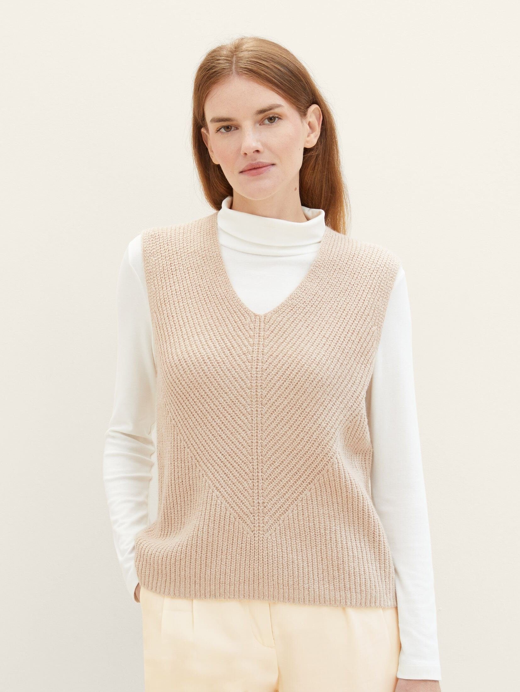 TOM TAILOR Strickpullover Strickpullunder mit V-Ausschnitt doeskin melange