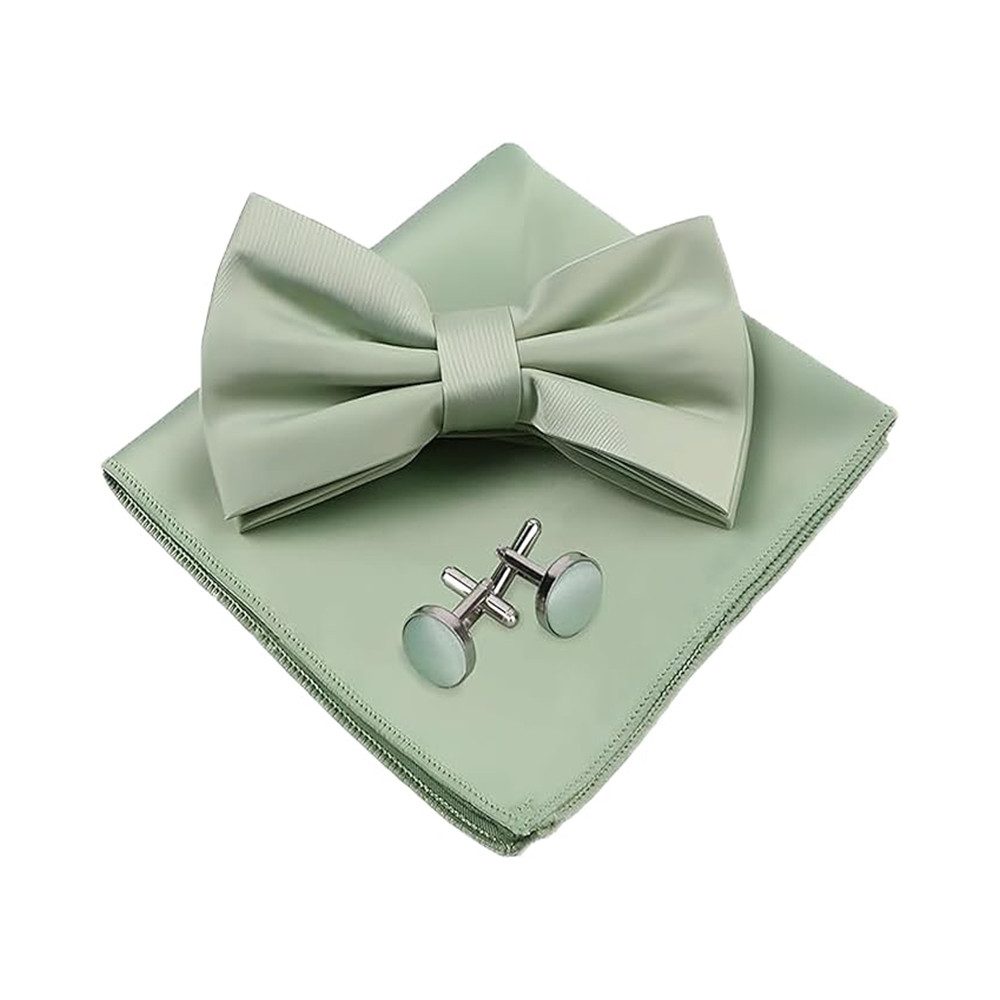 Coonoor Fliege Herren Mintgrün Set mit Einstecktuch & Manschettenknöpfen Herren Set mit Einstecktuch für Formelle Events und Hochzeiten