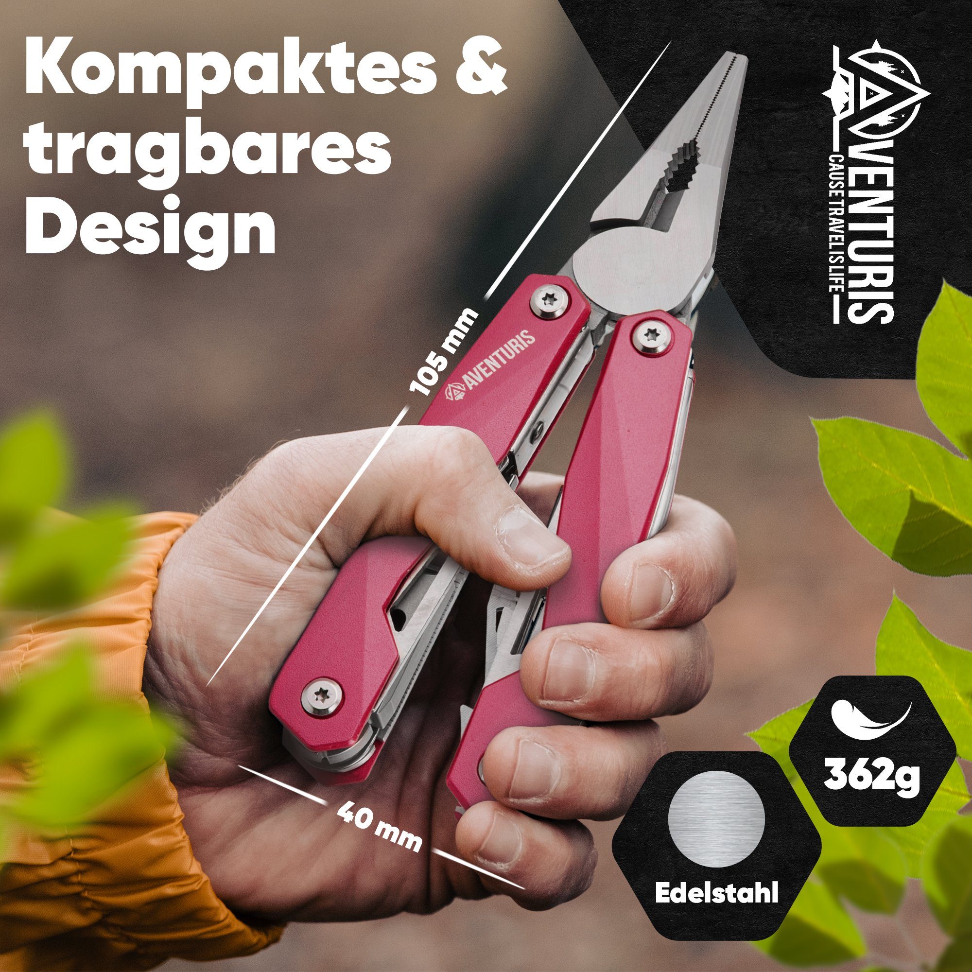 AVENTURIS Multitool T21 aus Edelstahl mit 21 Funktionen! Perfekt fürs Wandern und Campen, Edelstahl – Bild 5 von 5