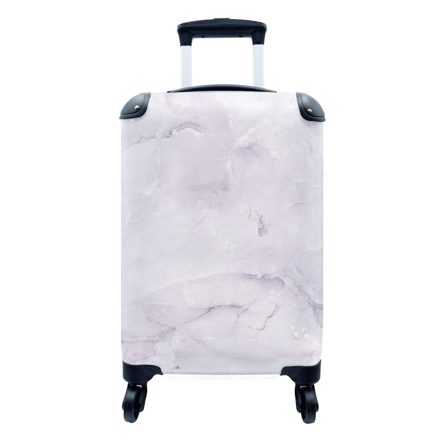 MuchoWow Handgepäckkoffer Marmor - Lila - Weiß, 4 Rollen, Reisetasche mit rollen, Handgepäck für Ferien, Trolley, Reisekoffer