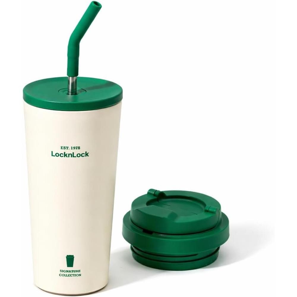 LocknLock Thermobecher Keramik-Isolierbecher 550 ml, Keramikbeschichtet, 2 Deckel, auslaufsicher, BPA-frei