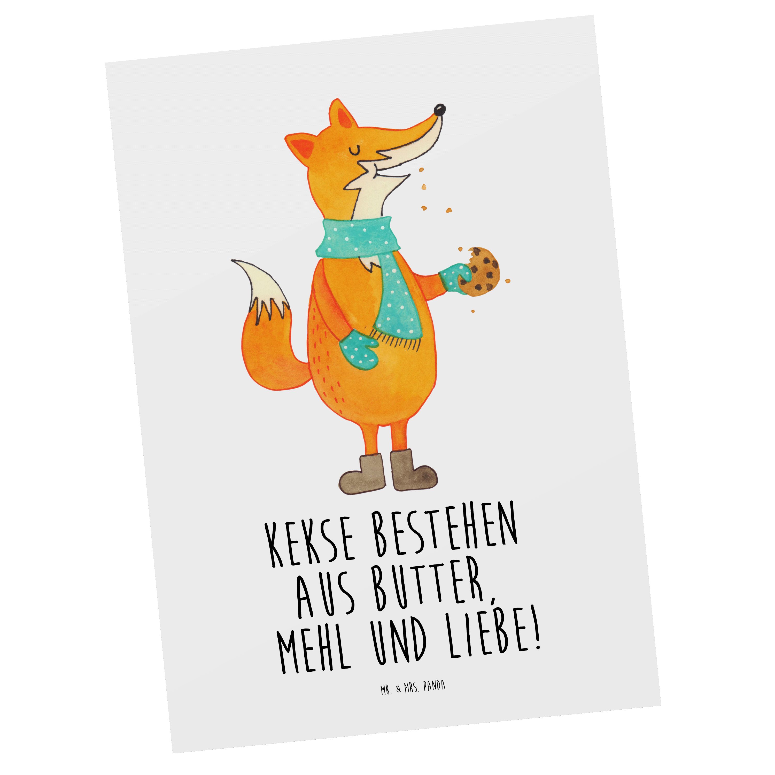 Mr. & Kekse, Backen Postkarte - Fuchs - Winter, Geschenk, Weiß Spruch, Mrs. Karte, Panda Keks Li