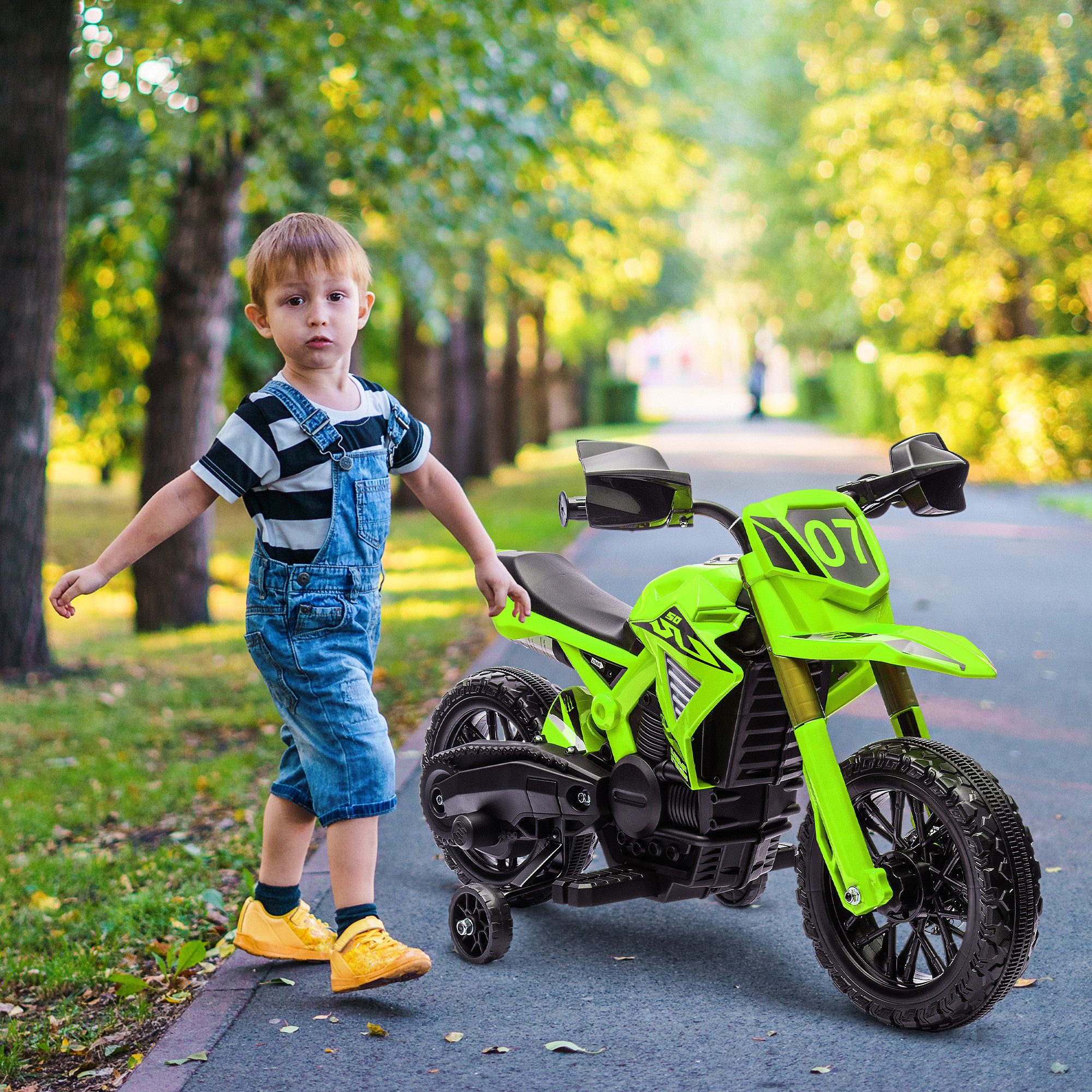 AIYAPLAY Elektro-Kindermotorrad 6V, mit Stützrädern, Hupe und Startgeräusch, Belastbarkeit 30 kg, (1-tlg), 3 km,h, für 3-8 Jahre Kinder, max. 30 kg, Grün