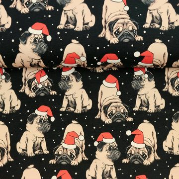 larissastoffe Stoff Weihnachtsstoff French Terry Mops, Sweat Hund, Meterware, 50 cm x 140 cm
