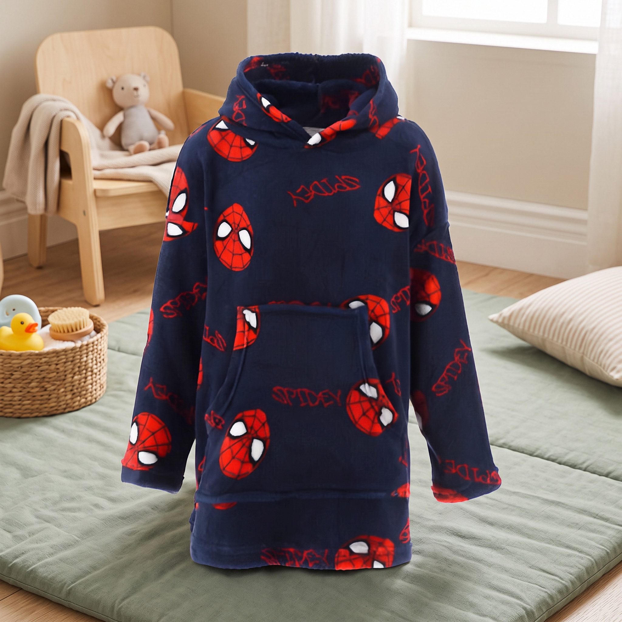MARVEL Bademantel Marvel Spiderman Kinder Hausmantel Bademantel mit Kapuze, langarm, Polyester, Gürtel, Gr. 104 bis 128 – Bild 4 von 5